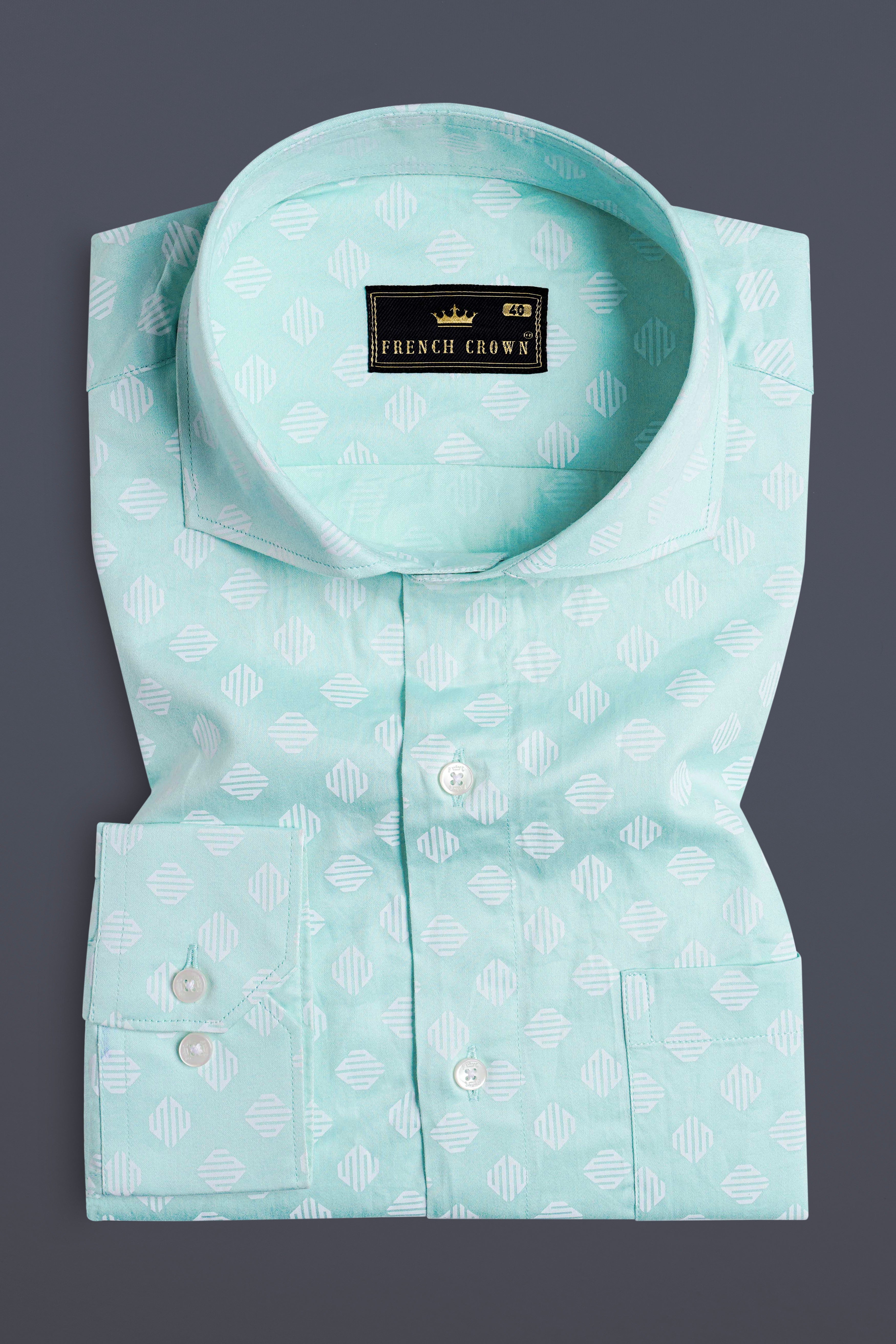 Sinbad Blue and White Printed Subtle Sheen Super Soft Premium Cotton Shirt