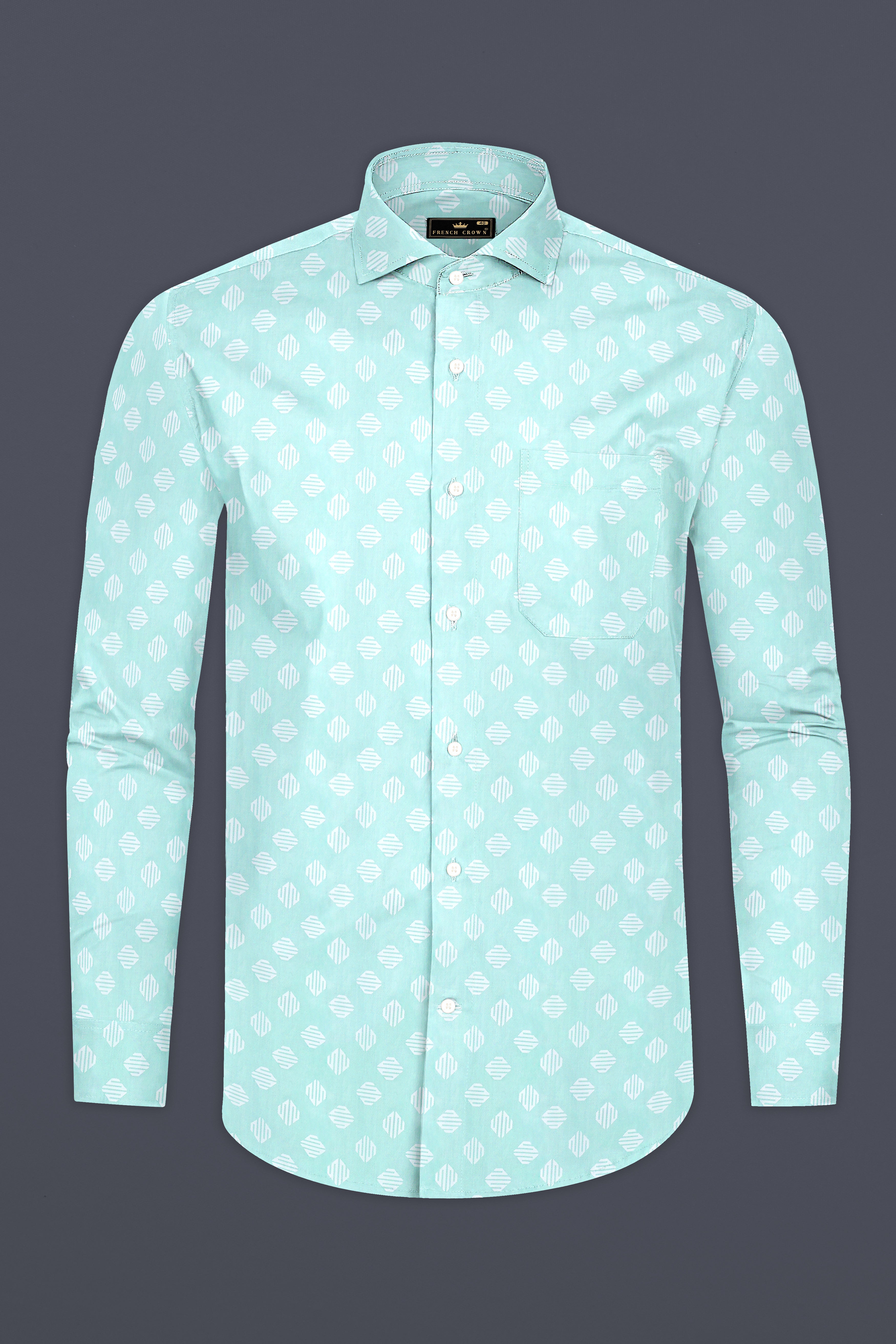 Sinbad Blue and White Printed Subtle Sheen Super Soft Premium Cotton Shirt