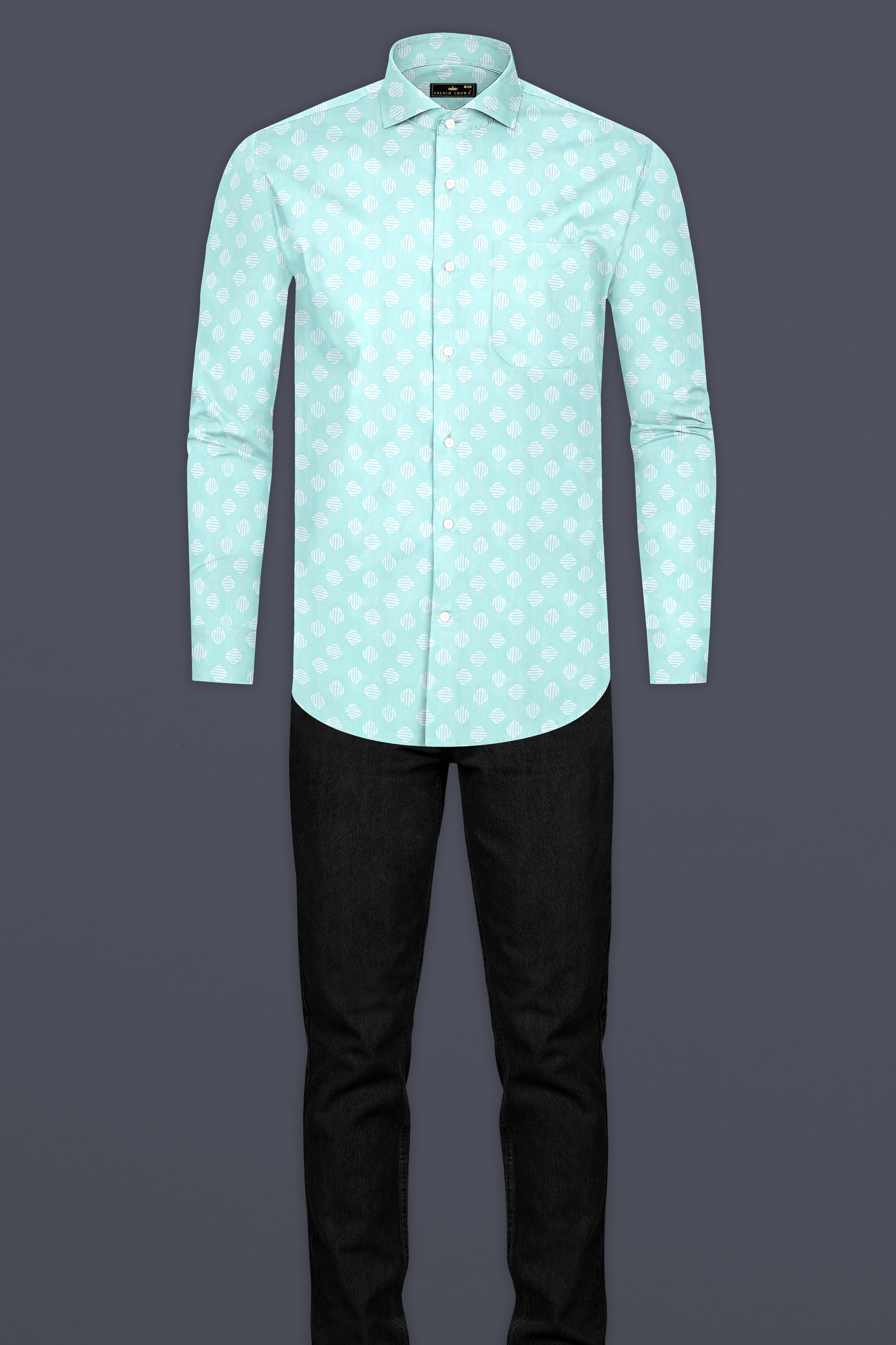 Sinbad Blue and White Printed Subtle Sheen Super Soft Premium Cotton Shirt