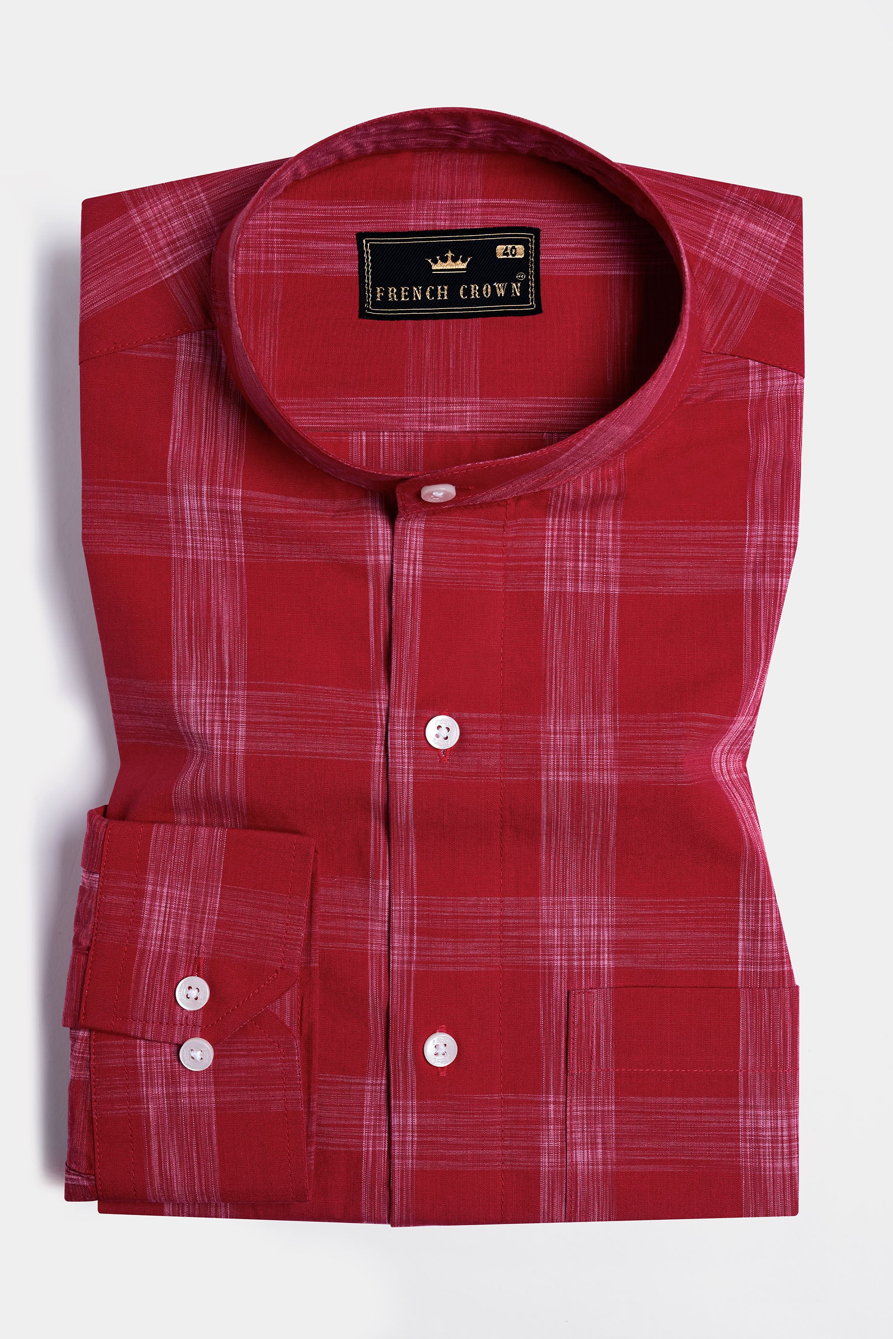 Cornell Red and Chantilly Pink Plaid Chambray Shirt