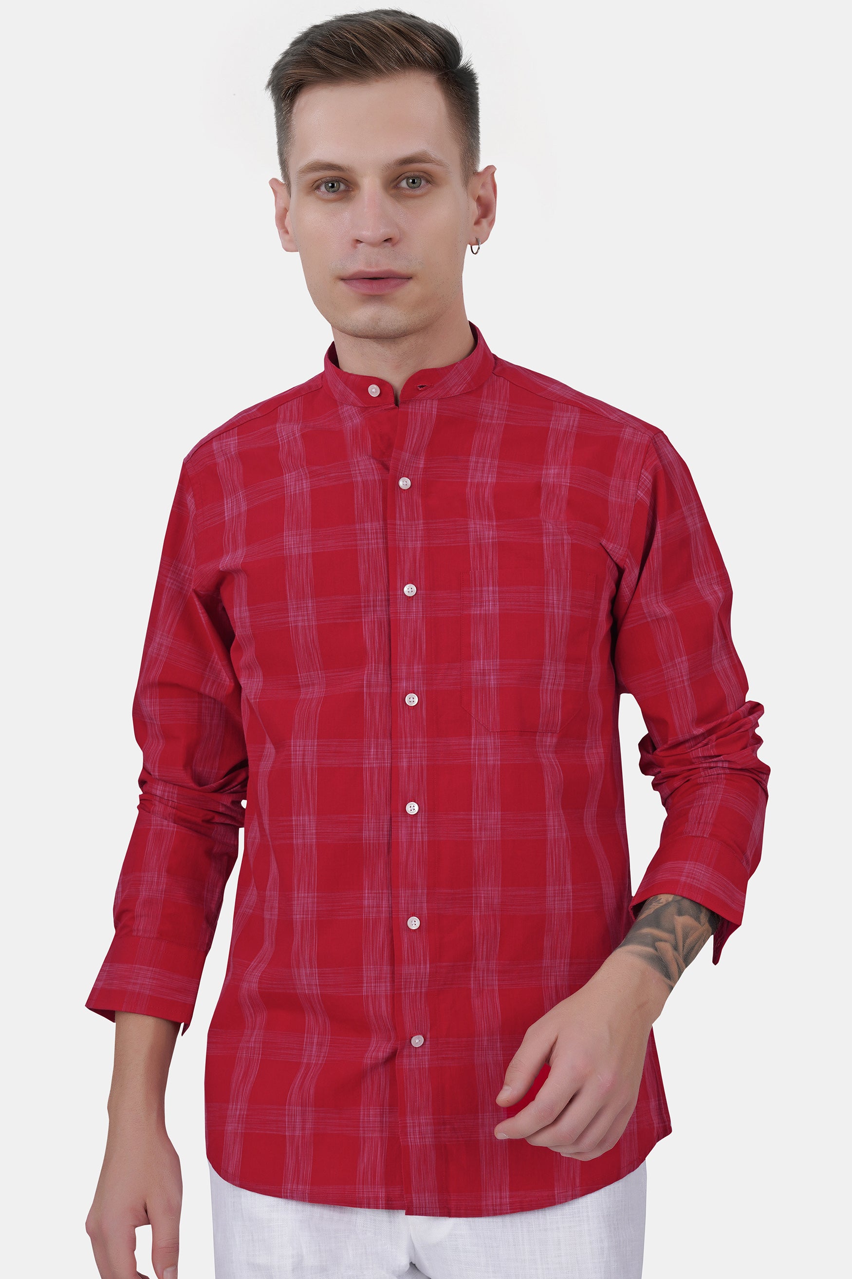 Cornell Red and Chantilly Pink Plaid Chambray Shirt