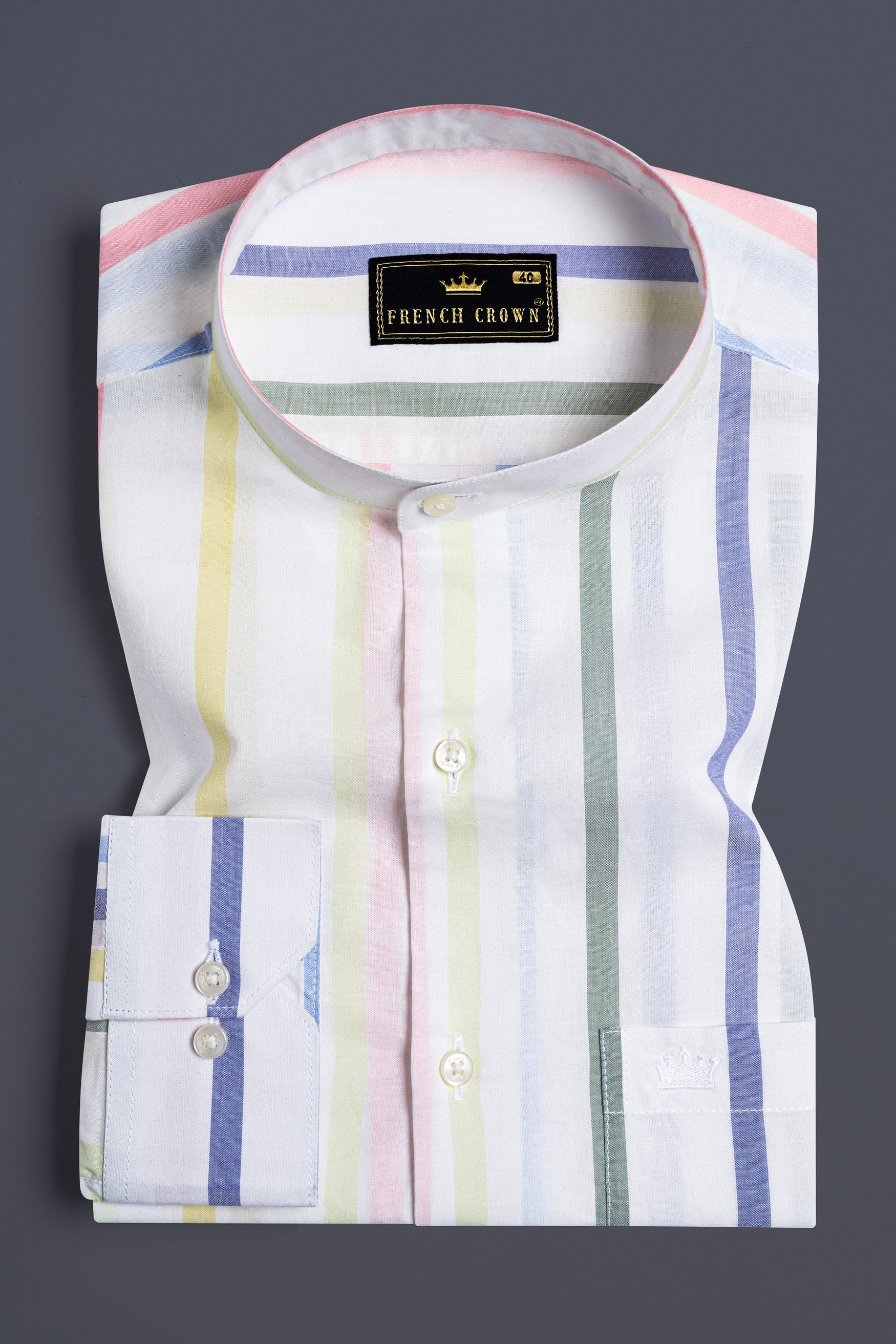 Bright White with Nevada Green and Yonder Blue Multicolour Striped Premium Cotton Shirt