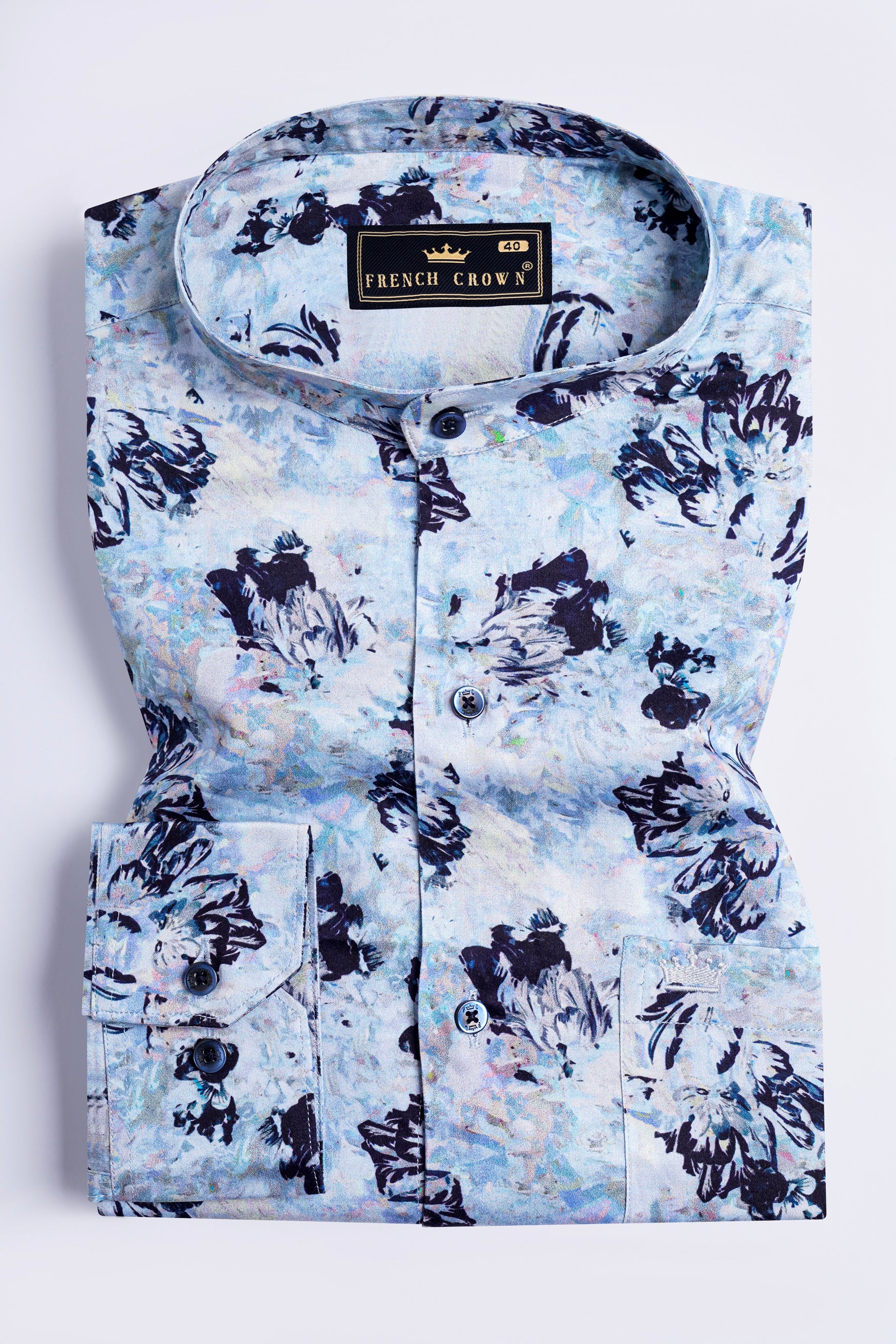 Bright White and Downriver Blue Abstract Printed Subtle Sheen Super Soft Premium Cotton Shirt