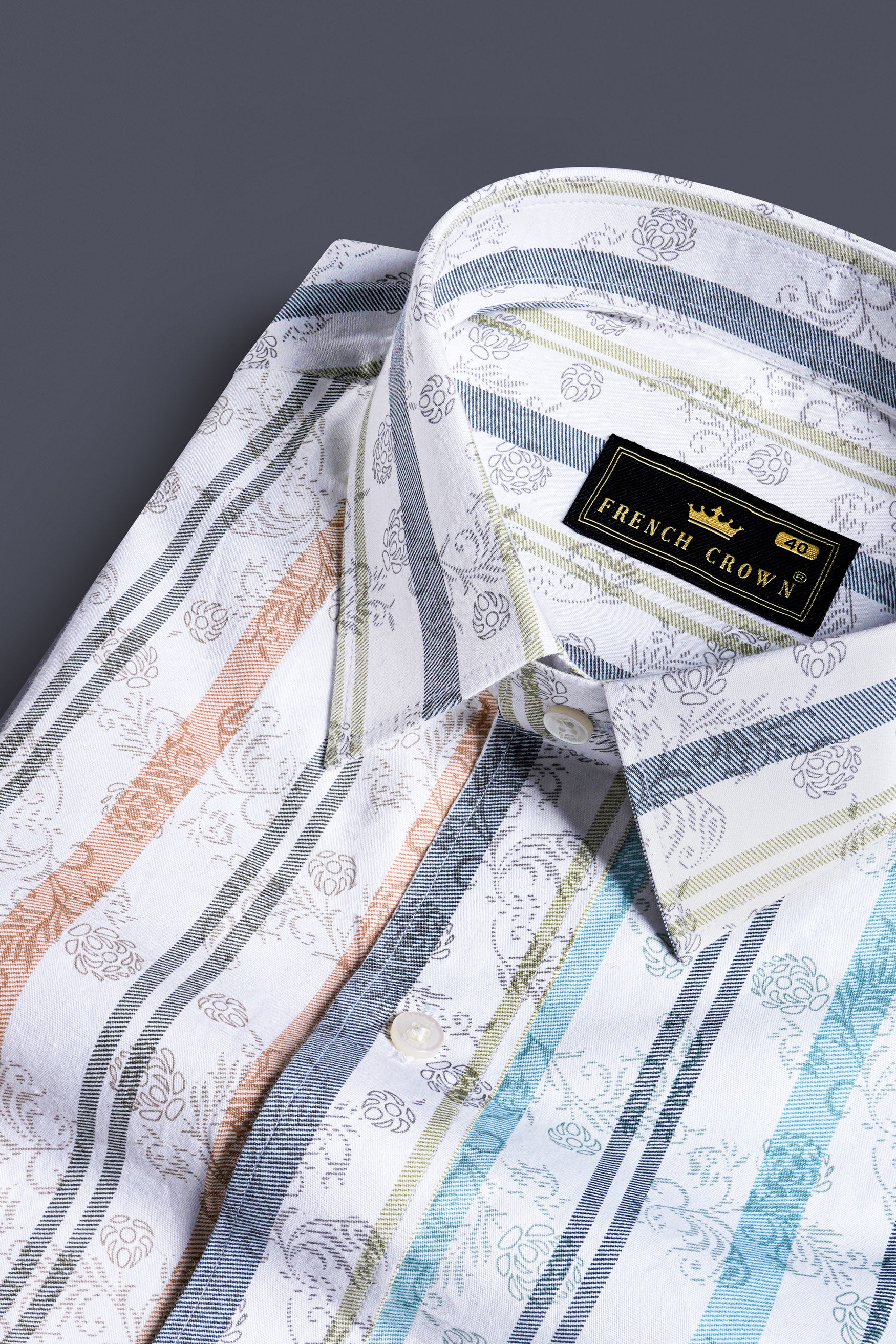 Bright White Multicolour Striped with Floral Printed Subtle Sheen Super Soft Premium Cotton Designer Shirt