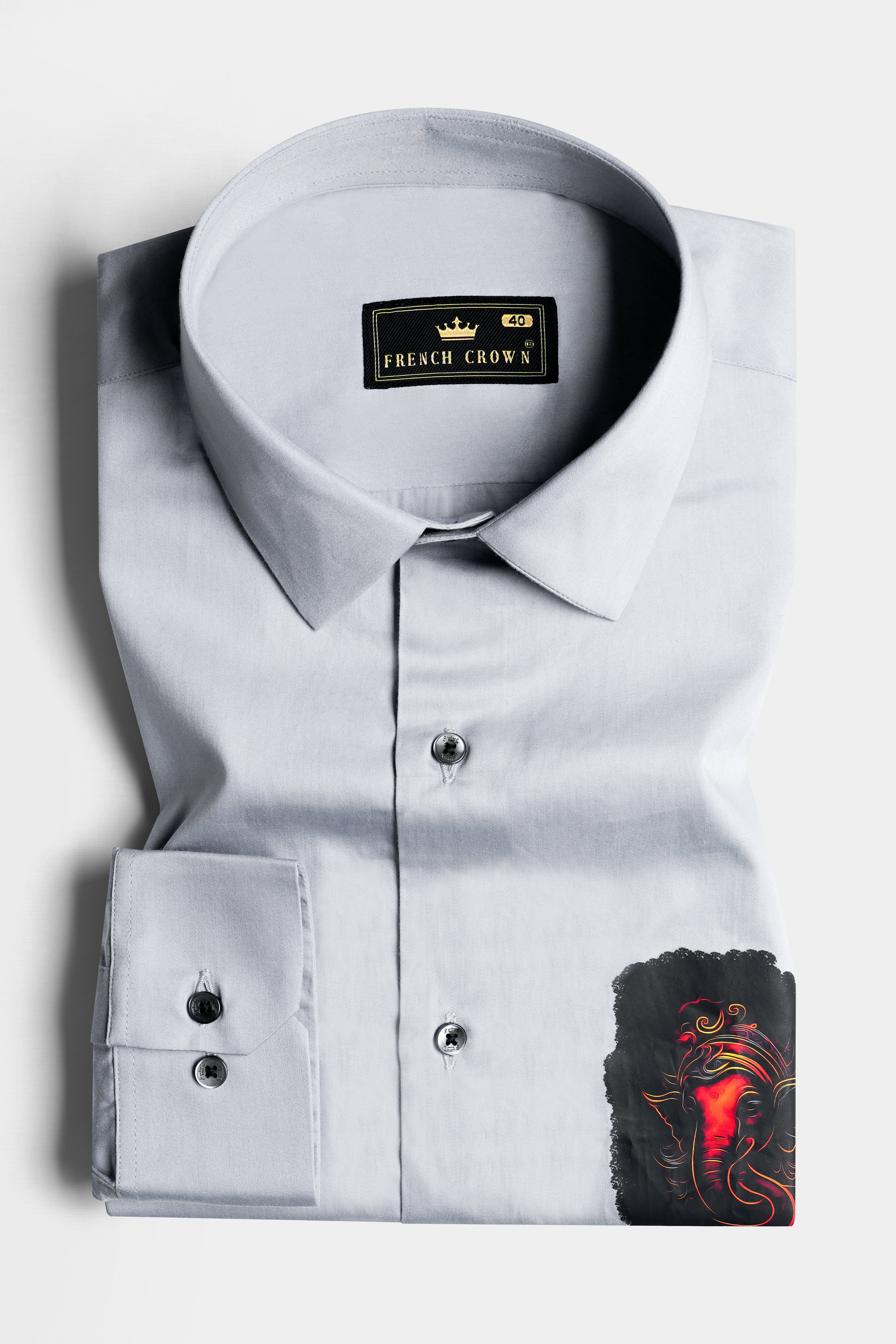 Quartz Gray Lord Ganesha Printed Subtle Sheen Super Soft Premium Cotton Designer Shirt