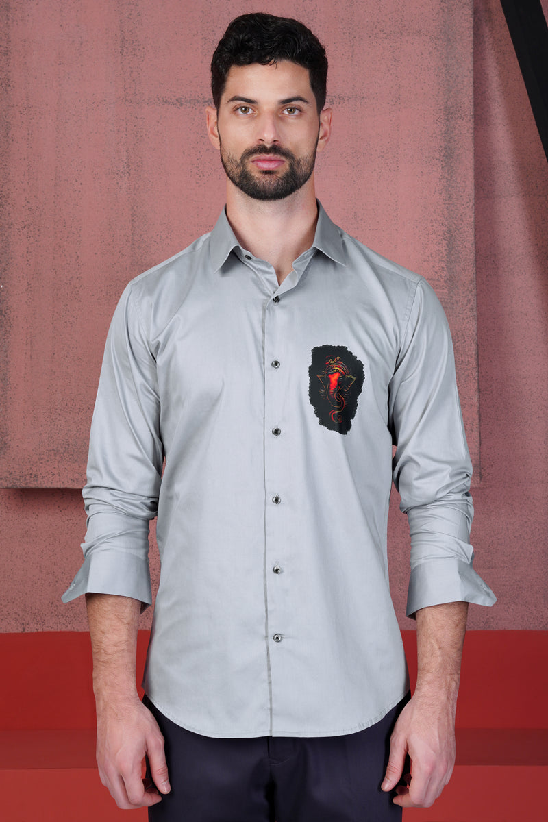 Quartz Gray  Lord Ganesha Printed Subtle Sheen Super Soft Premium Cotton Designer Shirt