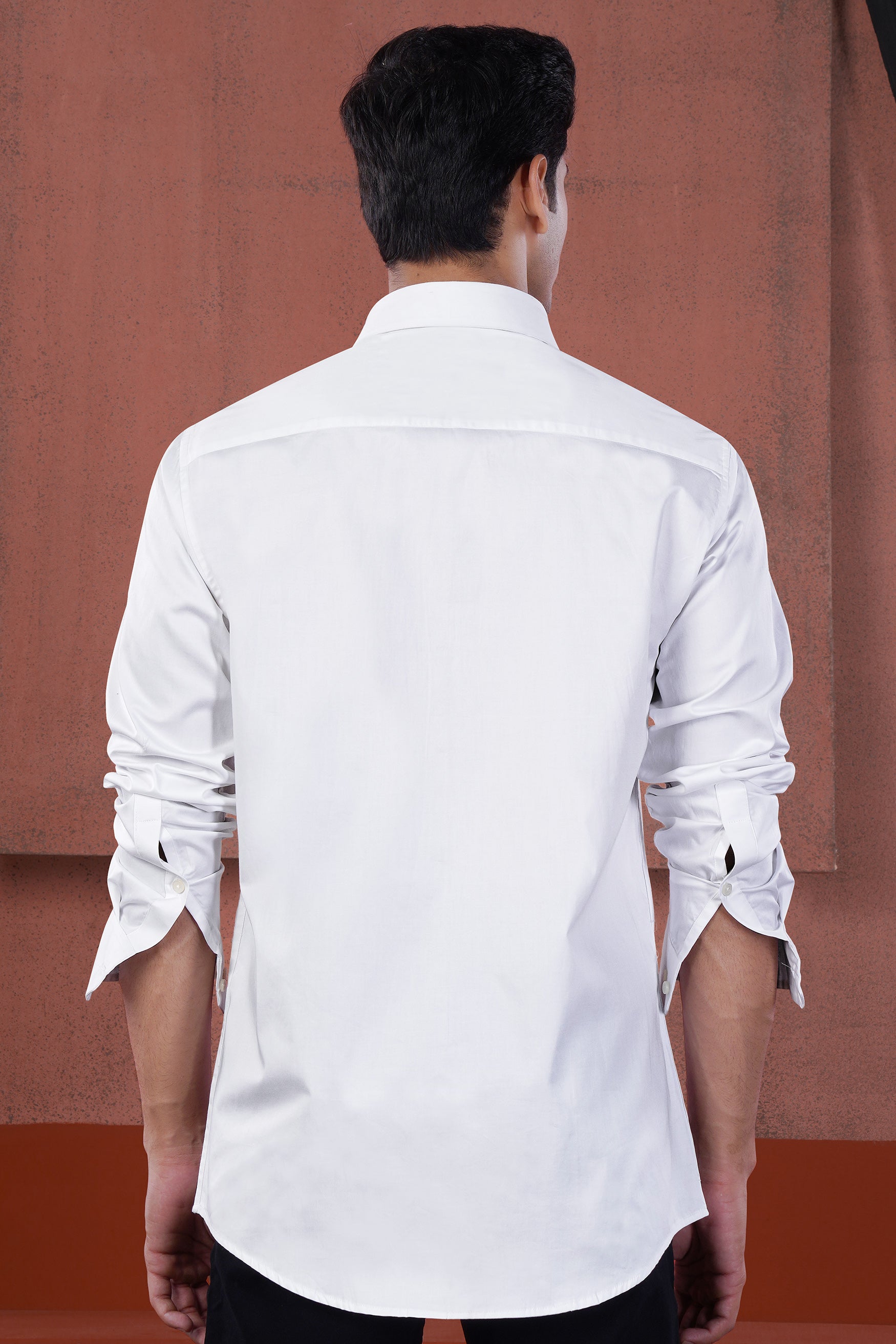 Bright White French Crown Elements Embroidered Premium Cotton Designer Shirt