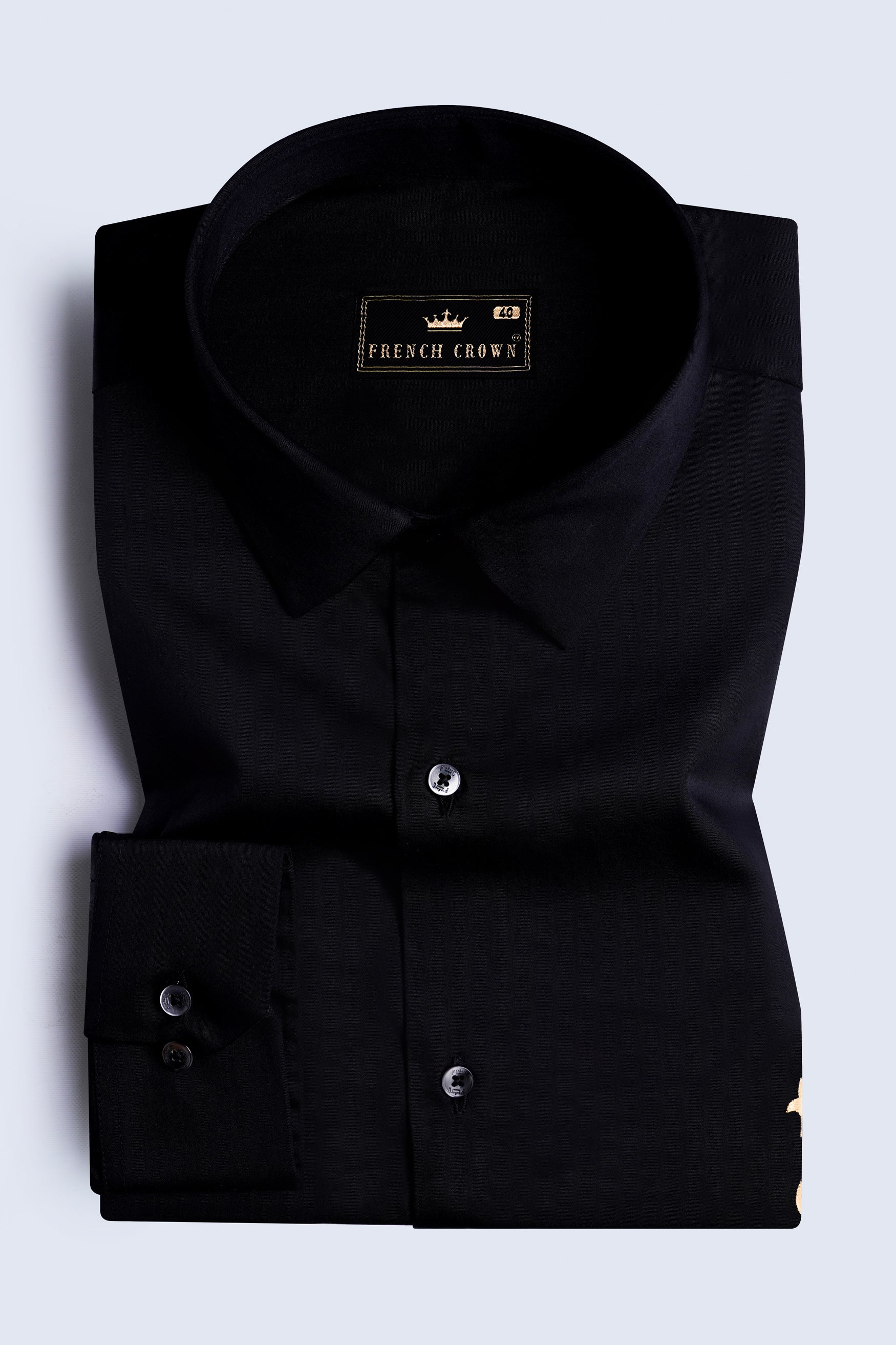 Jade Black French Crown Elements Vertical Embroidered Subtle Sheen Super Soft Premium Cotton Designer Shirt