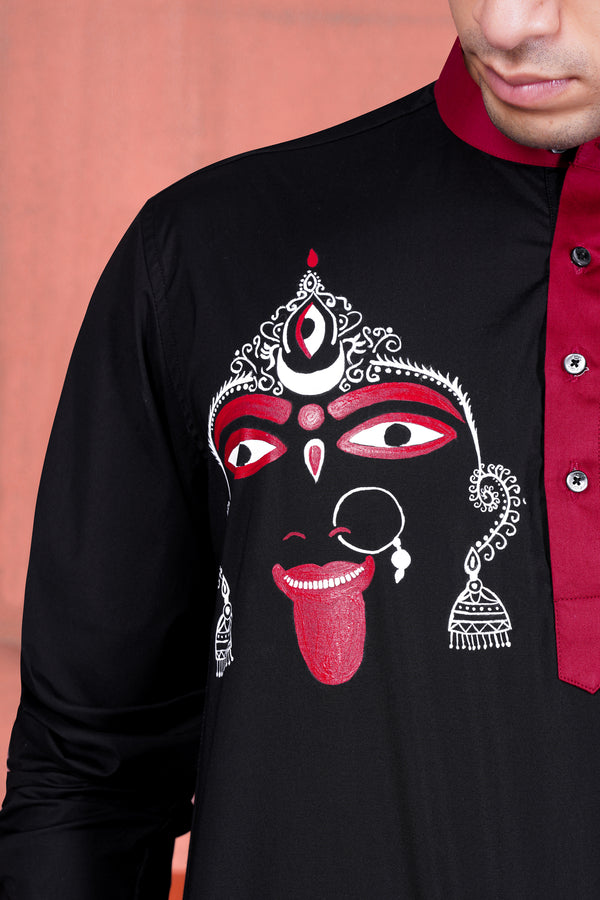 Jade Black and Bordeaux Maroon Kali Maa Hand Painted Subtle Sheen Super Soft Premium Cotton Designer Shirt