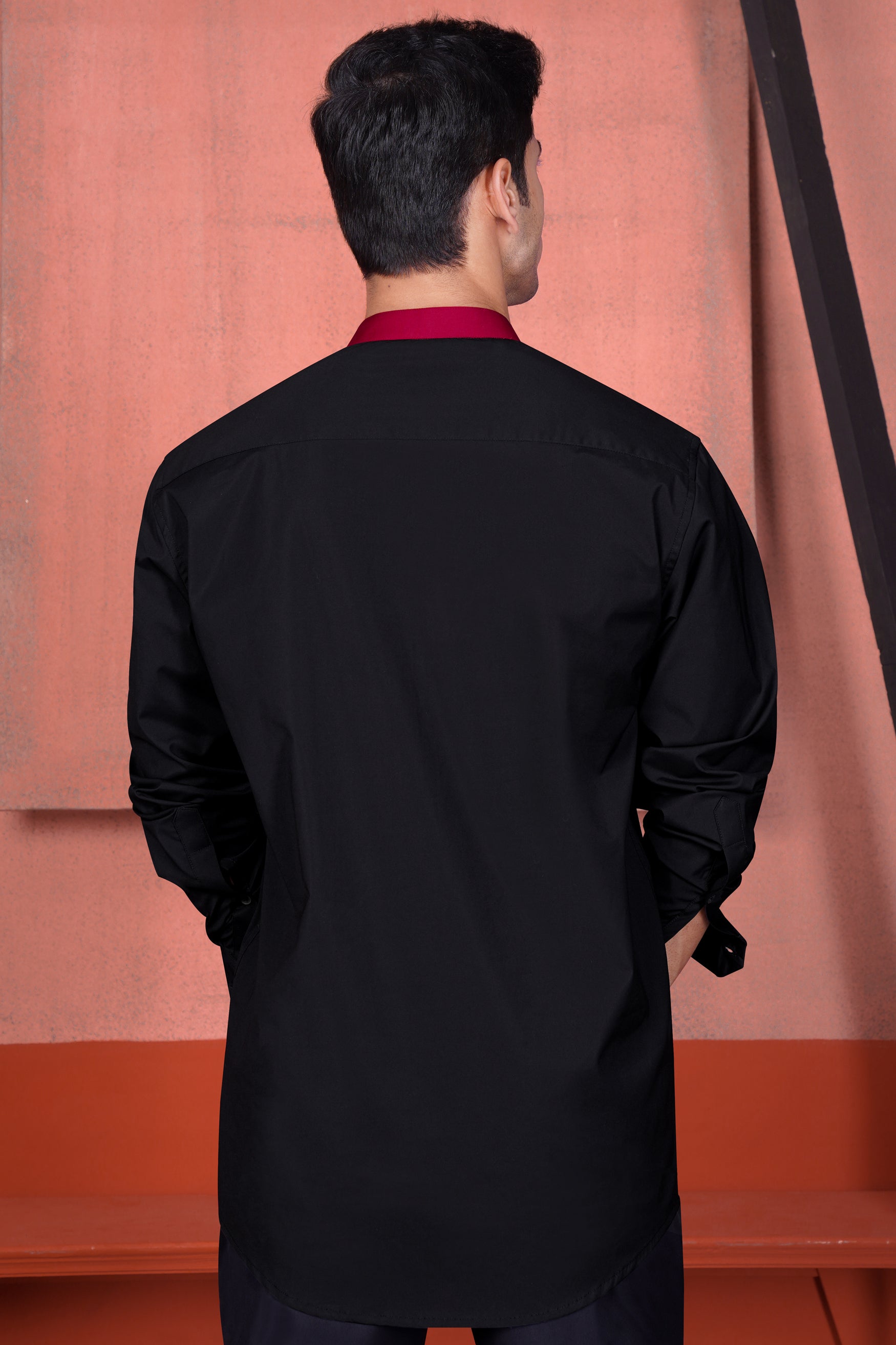 Jade Black and Bordeaux Maroon Kali Maa Hand Painted Subtle Sheen Super Soft Premium Cotton Designer Kurta Shirt
