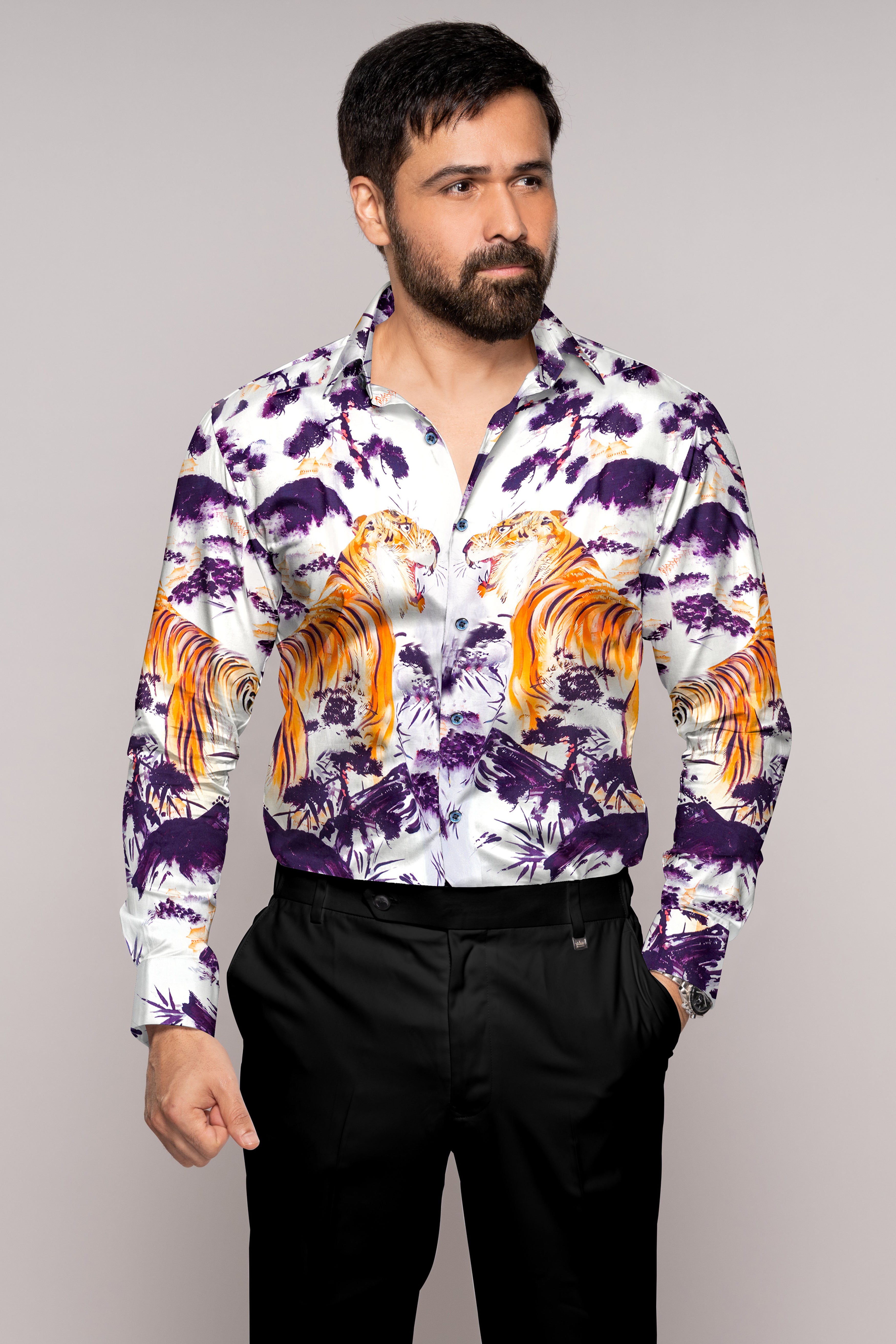 white purple designer tee