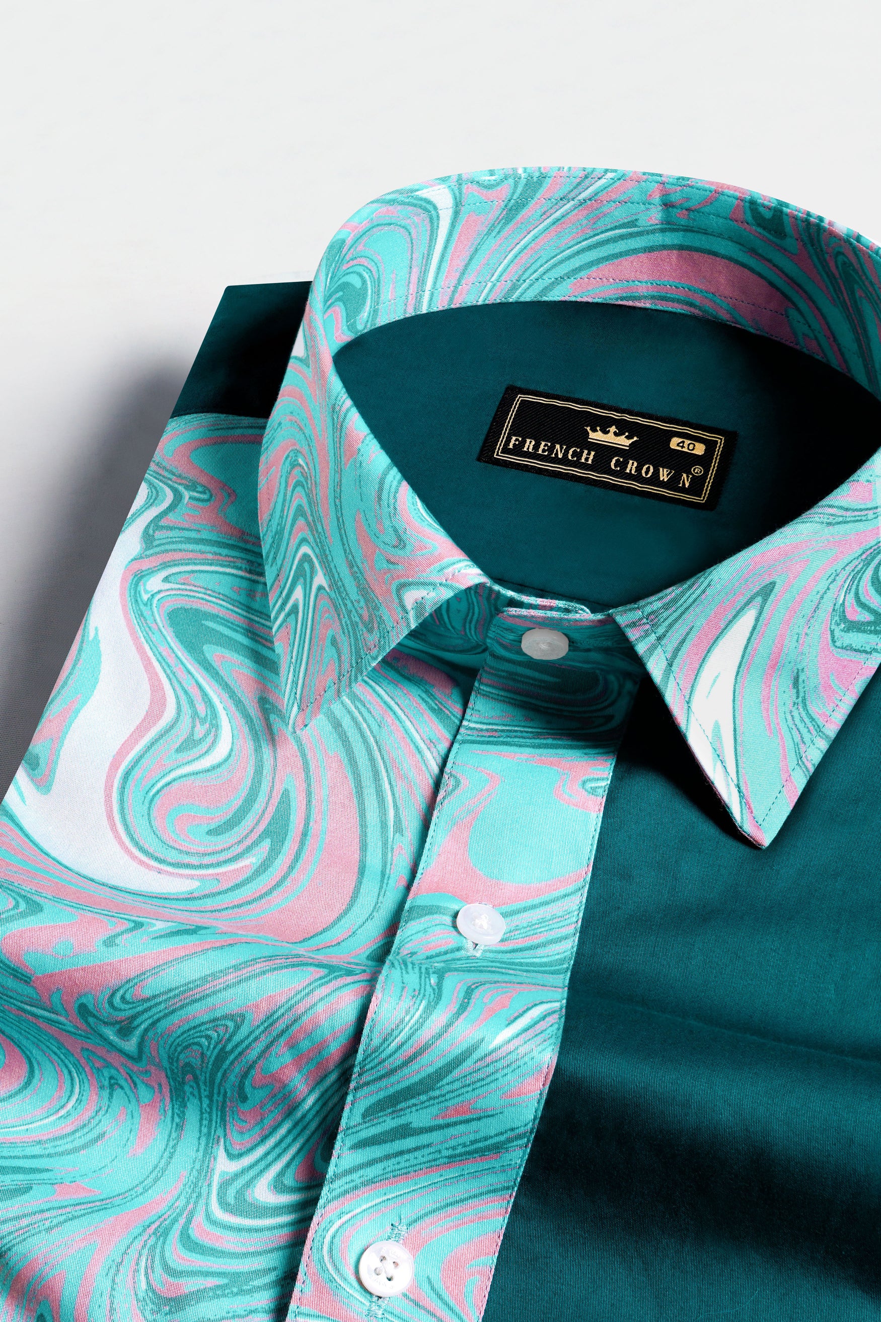 Teal Green with Blizzard Blue and Cavern Pink Marble Printed Subtle Sheen Super Soft Premium Cotton Designer Shirt 11949-P815-38, 11949-P815-H-38, 11949-P815-39, 11949-P815-H-39, 11949-P815-40, 11949-P815-H-40, 11949-P815-42, 11949-P815-H-42, 11949-P815-44, 11949-P815-H-44, 11949-P815-46, 11949-P815-H-46, 11949-P815-48, 11949-P815-H-48, 11949-P815-50, 11949-P815-H-50, 11949-P815-52, 11949-P815-H-52