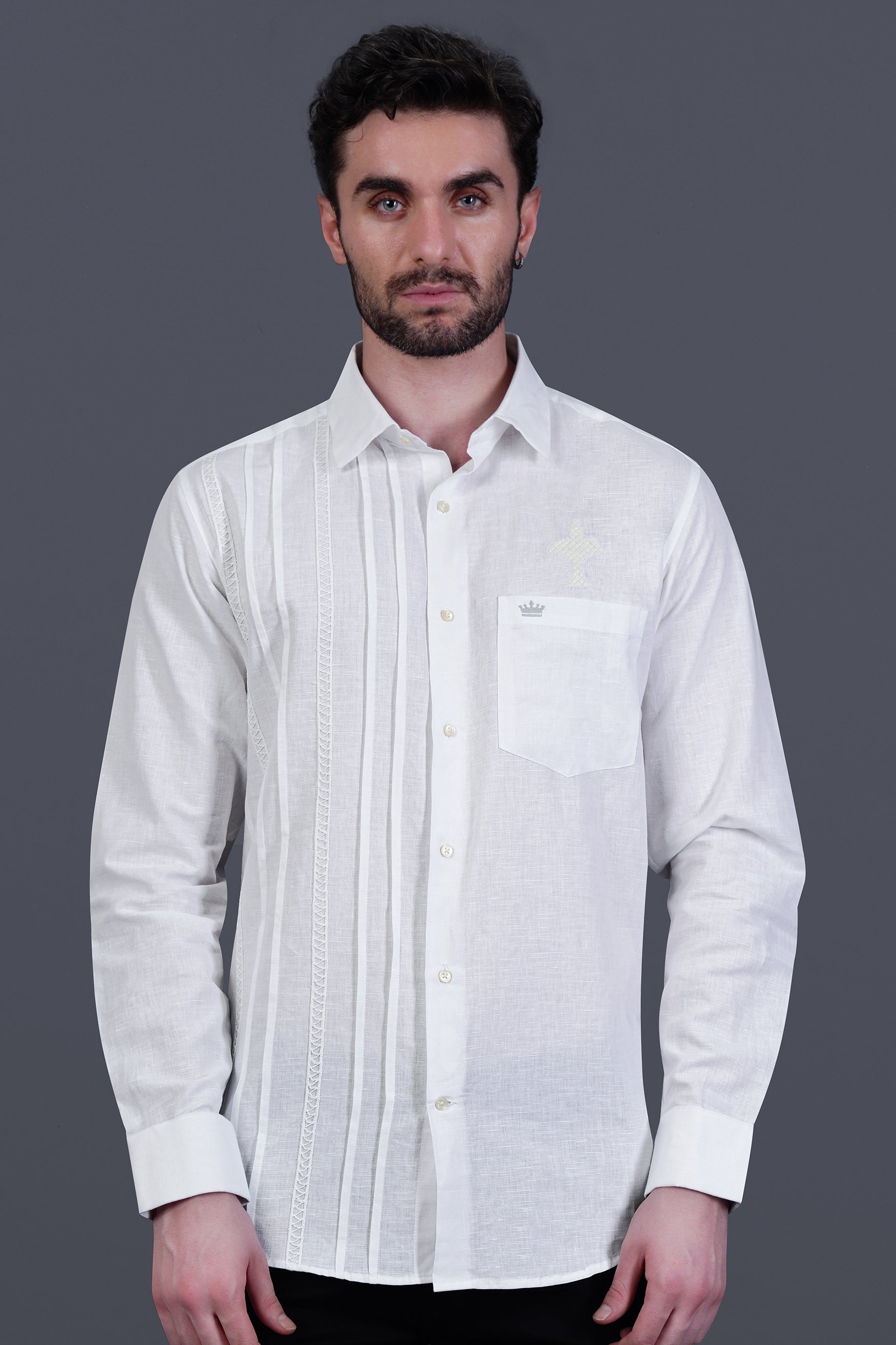 Portuguese White Cotton Linen Western Shirt Shirt