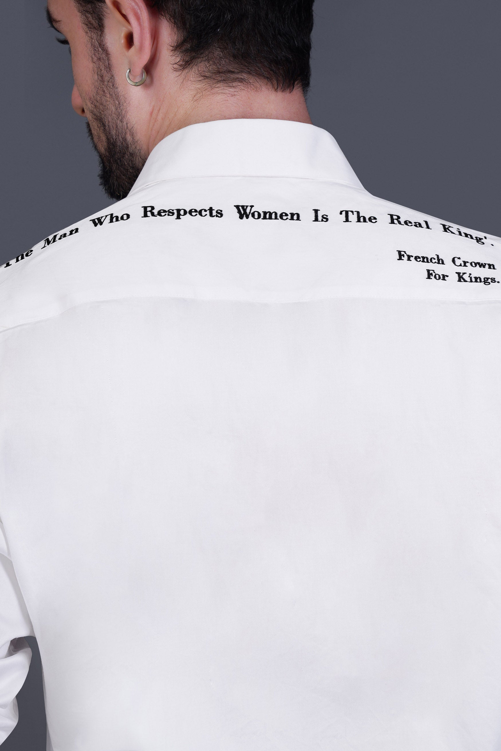 Bright White The Real Man Quote Embroidered Premium Cotton Designer Shirt