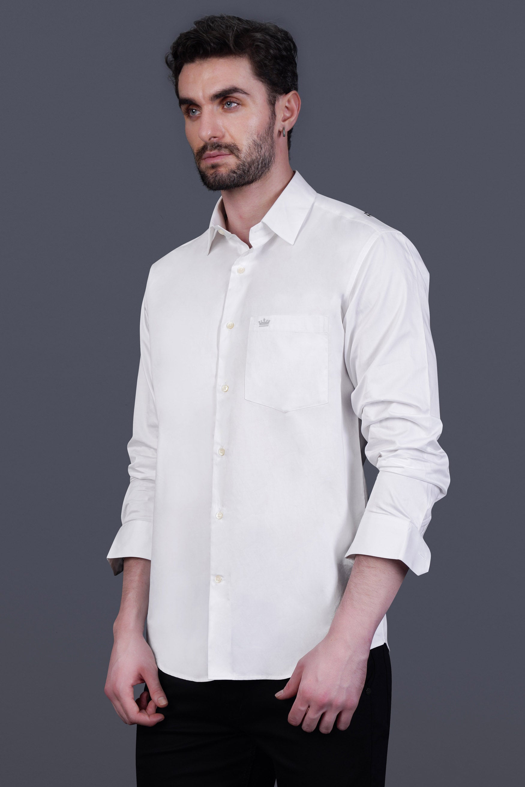 Bright White The Real Man Quote Embroidered Premium Cotton Designer Shirt