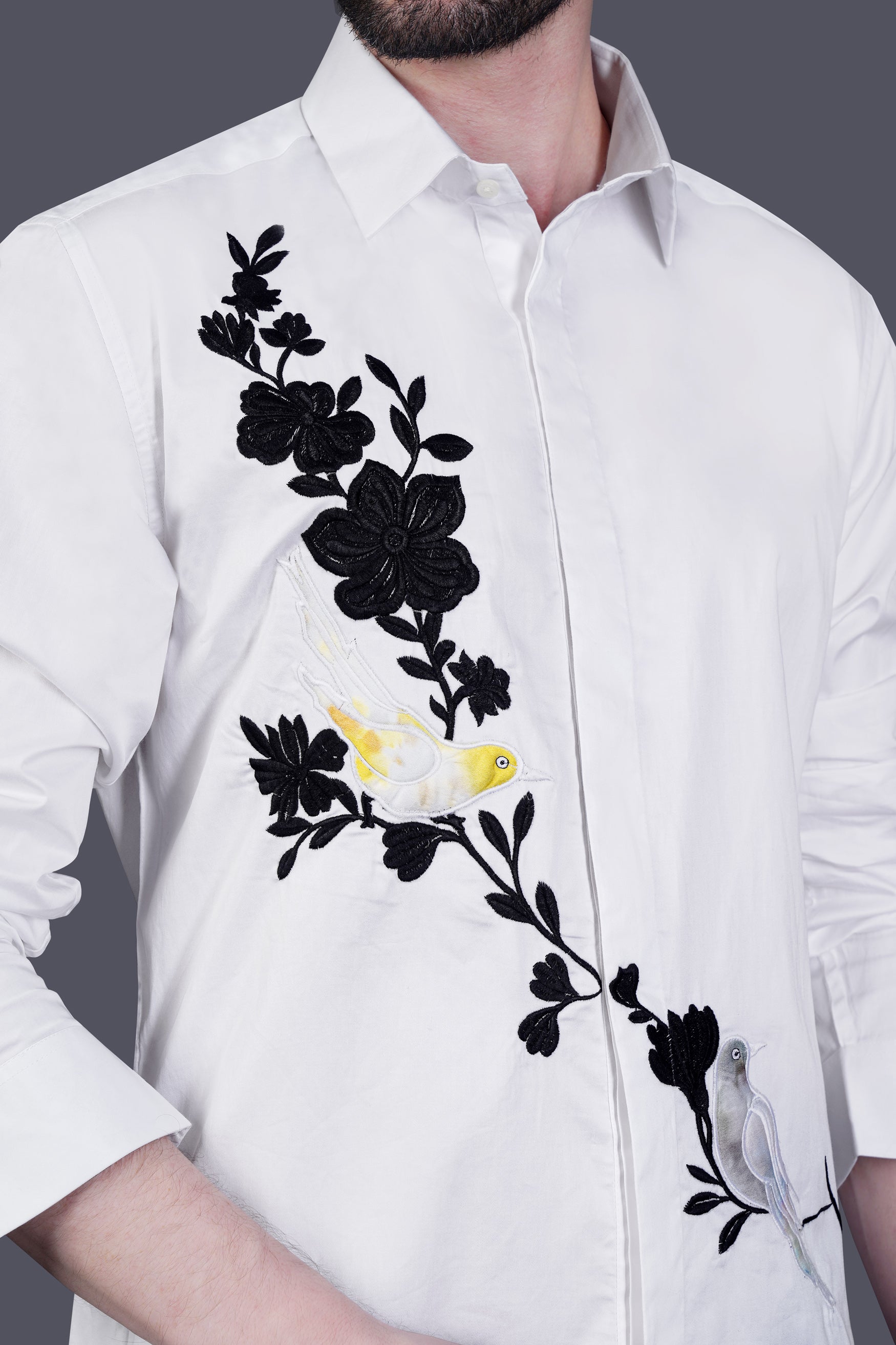 Bright White with Floral and Birds Embroidered Subtle Sheen Super Soft Premium Cotton Designer Shirt 11965-P782-NP-38, 11965-P782-NP-H-38, 11965-P782-NP-39, 11965-P782-NP-H-39, 11965-P782-NP-40, 11965-P782-NP-H-40, 11965-P782-NP-42, 11965-P782-NP-H-42, 11965-P782-NP-44, 11965-P782-NP-H-44, 11965-P782-NP-46, 11965-P782-NP-H-46, 11965-P782-NP-48, 11965-P782-NP-H-48, 11965-P782-NP-50, 11965-P782-NP-H-50, 11965-P782-NP-52, 11965-P782-NP-H-52
