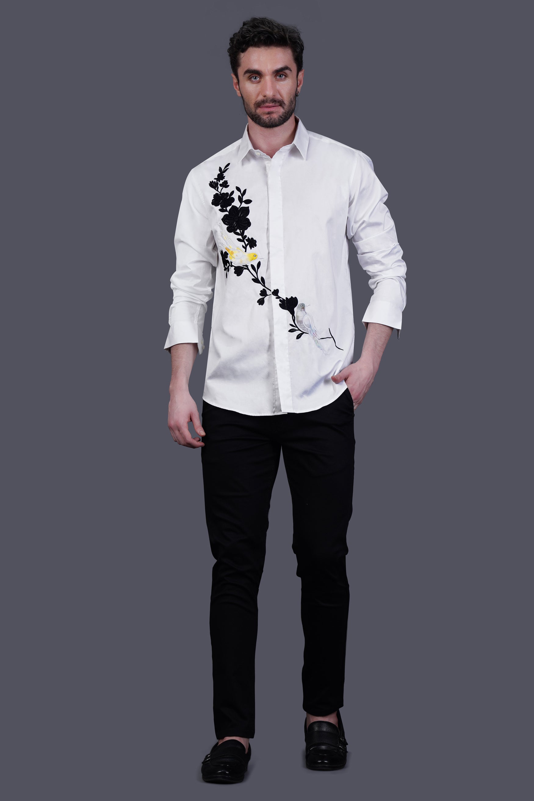 Bright White with Floral and Birds Embroidered Subtle Sheen Super Soft Premium Cotton Designer Shirt 11965-P782-NP-38, 11965-P782-NP-H-38, 11965-P782-NP-39, 11965-P782-NP-H-39, 11965-P782-NP-40, 11965-P782-NP-H-40, 11965-P782-NP-42, 11965-P782-NP-H-42, 11965-P782-NP-44, 11965-P782-NP-H-44, 11965-P782-NP-46, 11965-P782-NP-H-46, 11965-P782-NP-48, 11965-P782-NP-H-48, 11965-P782-NP-50, 11965-P782-NP-H-50, 11965-P782-NP-52, 11965-P782-NP-H-52