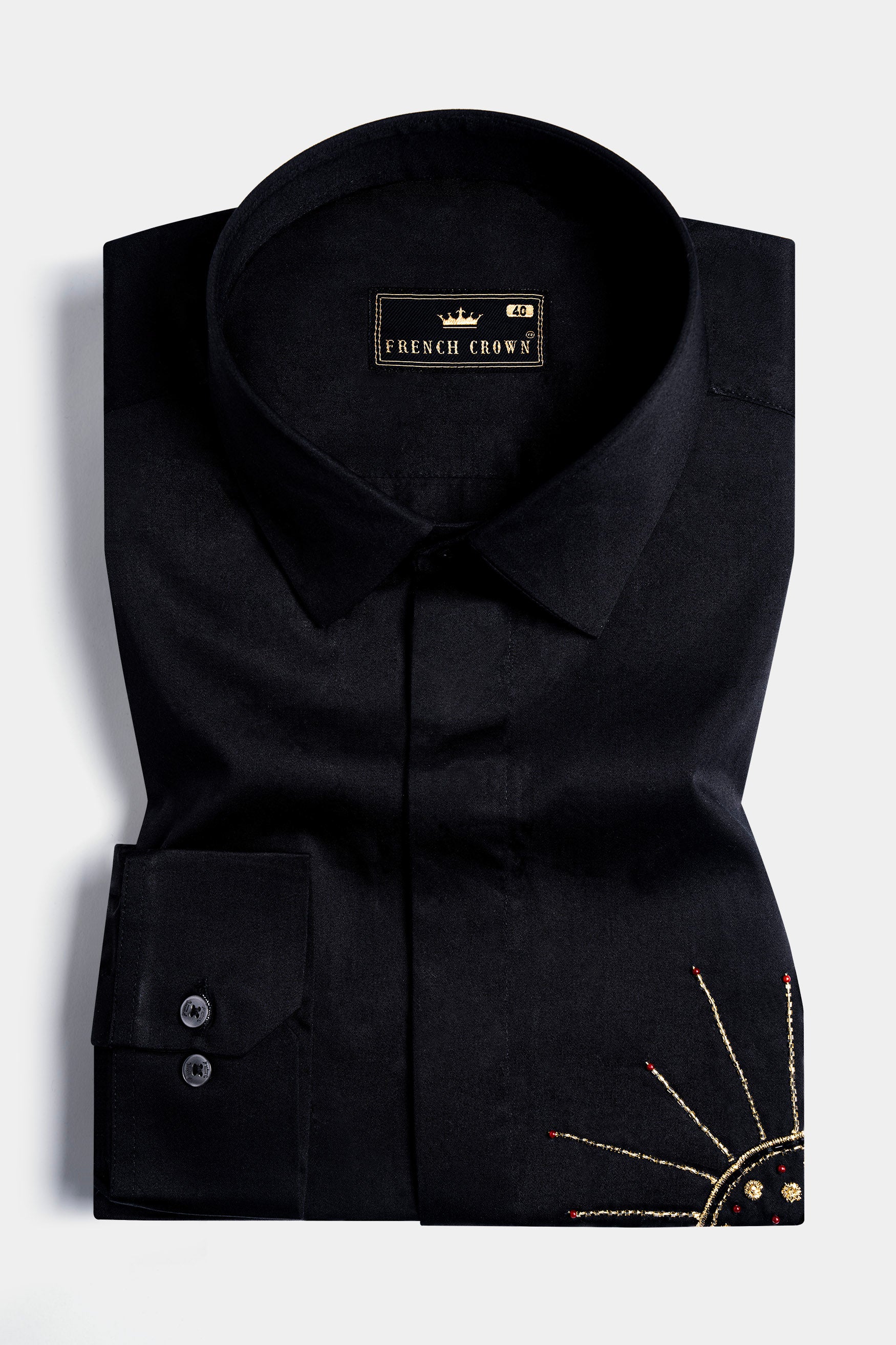 Jade Black Sun Handwork Subtle Sheen Super Soft Premium Cotton Designer Shirt