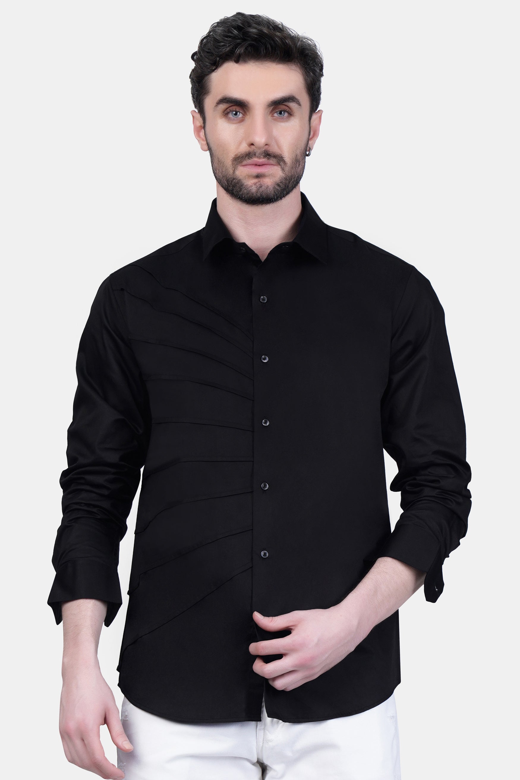 Jade Black Tucks Subtle Sheen Super Soft Premium Cotton Designer Shirt