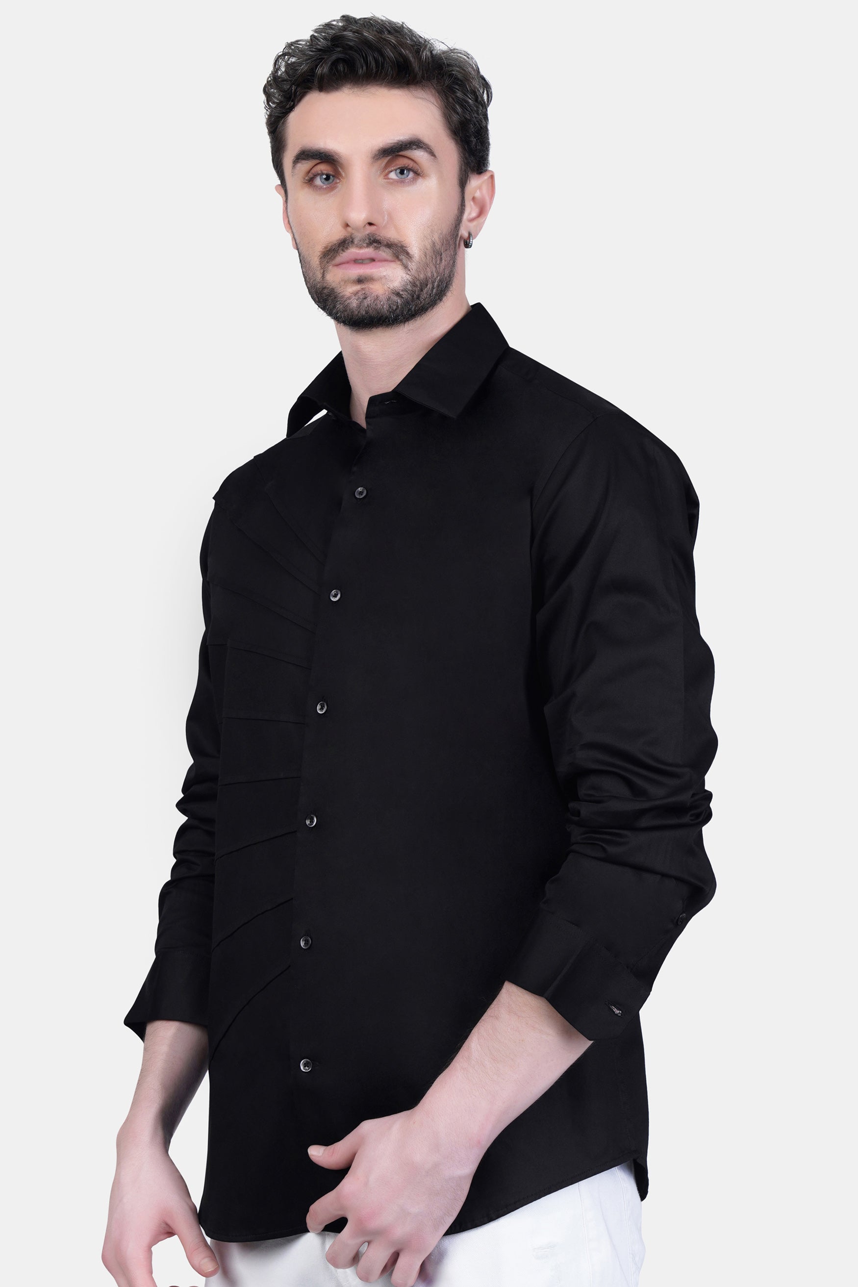 Jade Black Tucks Subtle Sheen Super Soft Premium Cotton Designer Shirt