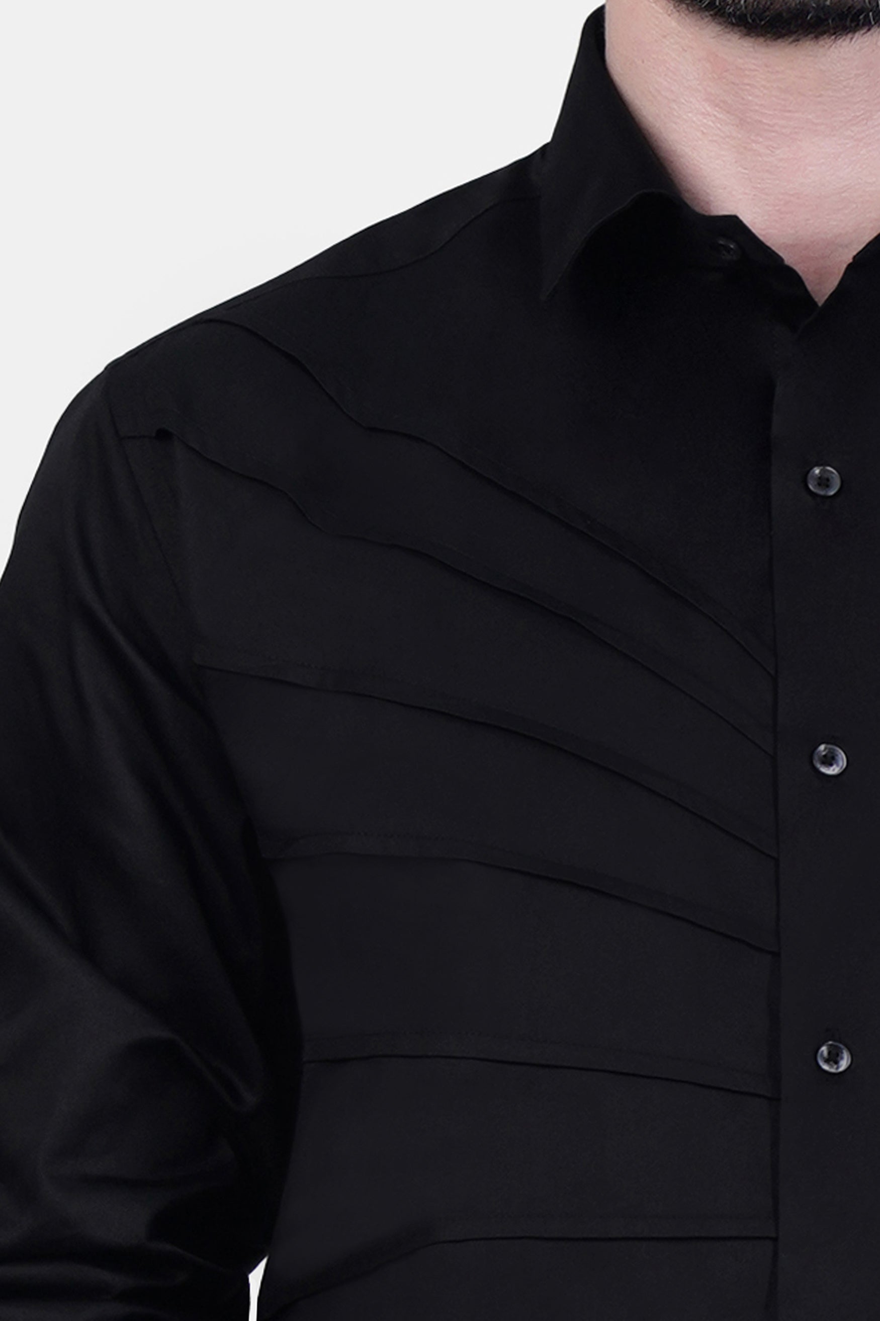 Jade Black Tucks Subtle Sheen Super Soft Premium Cotton Designer Shirt