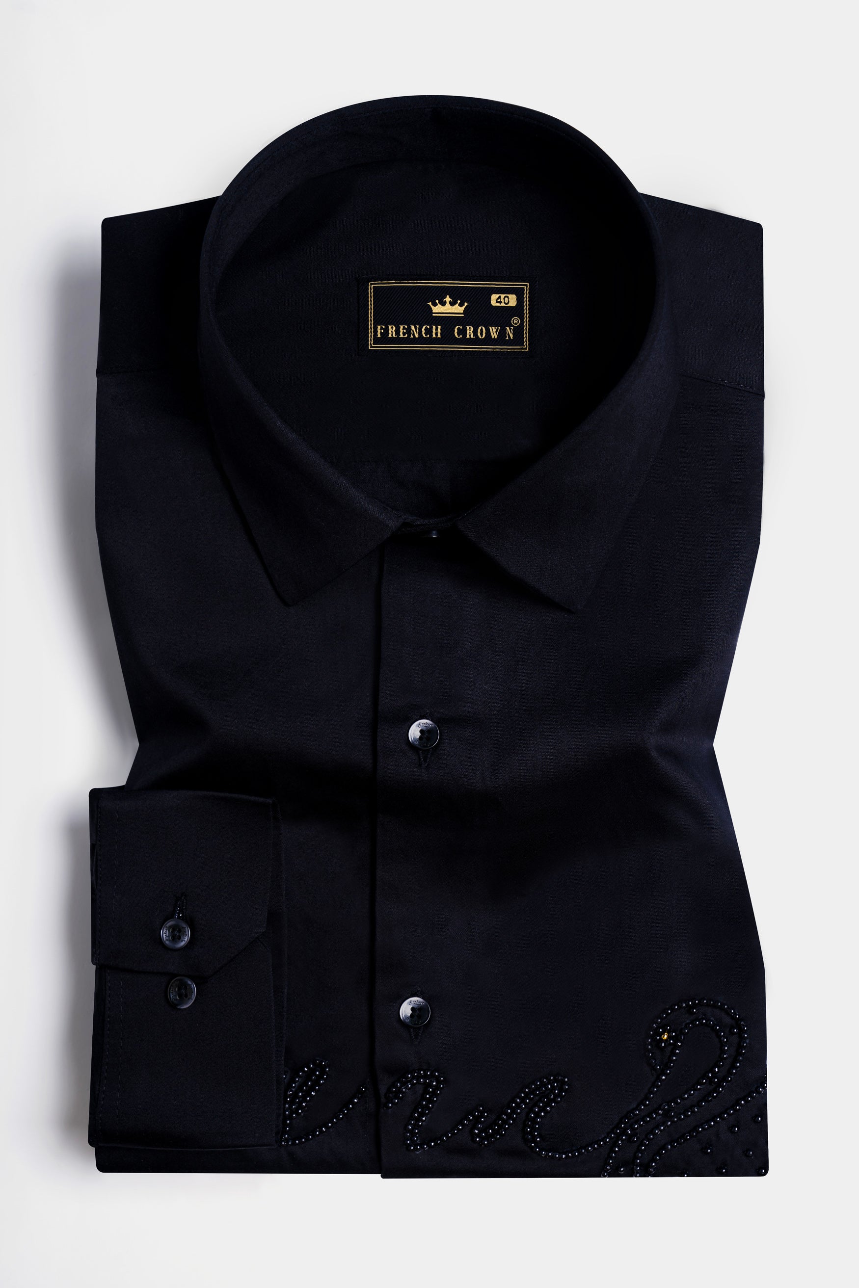 Jade Black Moti Work Subtle Sheen Super Soft Premium Cotton Designer Shirt