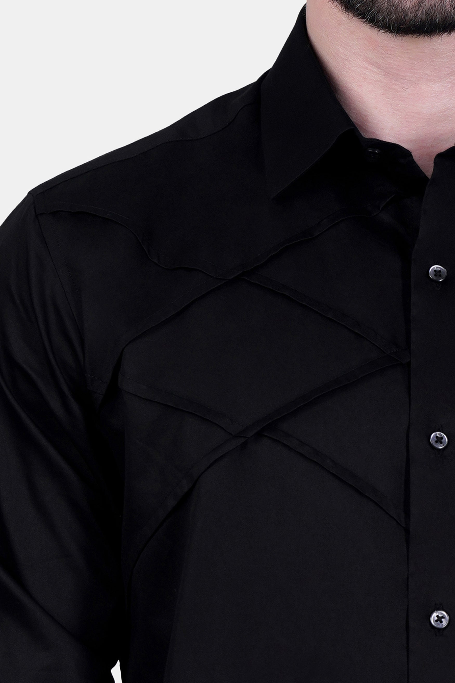 Jade Black Cross Tucks Subtle Sheen Super Soft Premium Cotton Designer Shirt