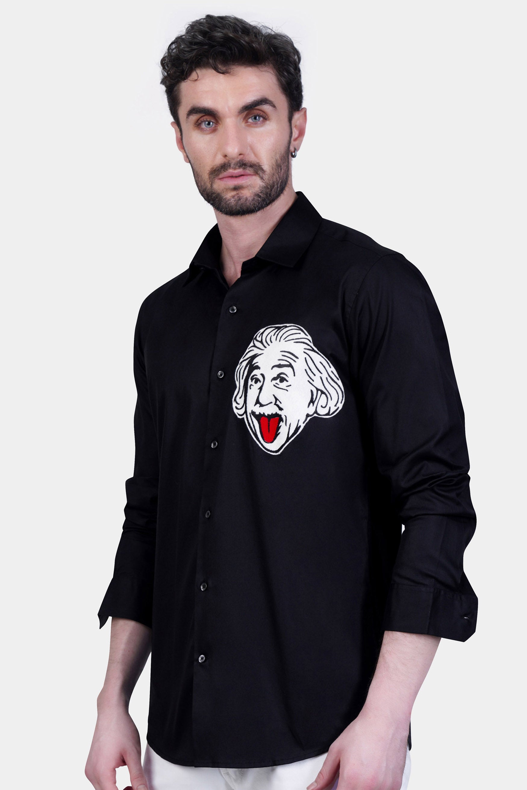 Jade Black Funny Einstein Patchwork Royal Oxford Designer Shirt