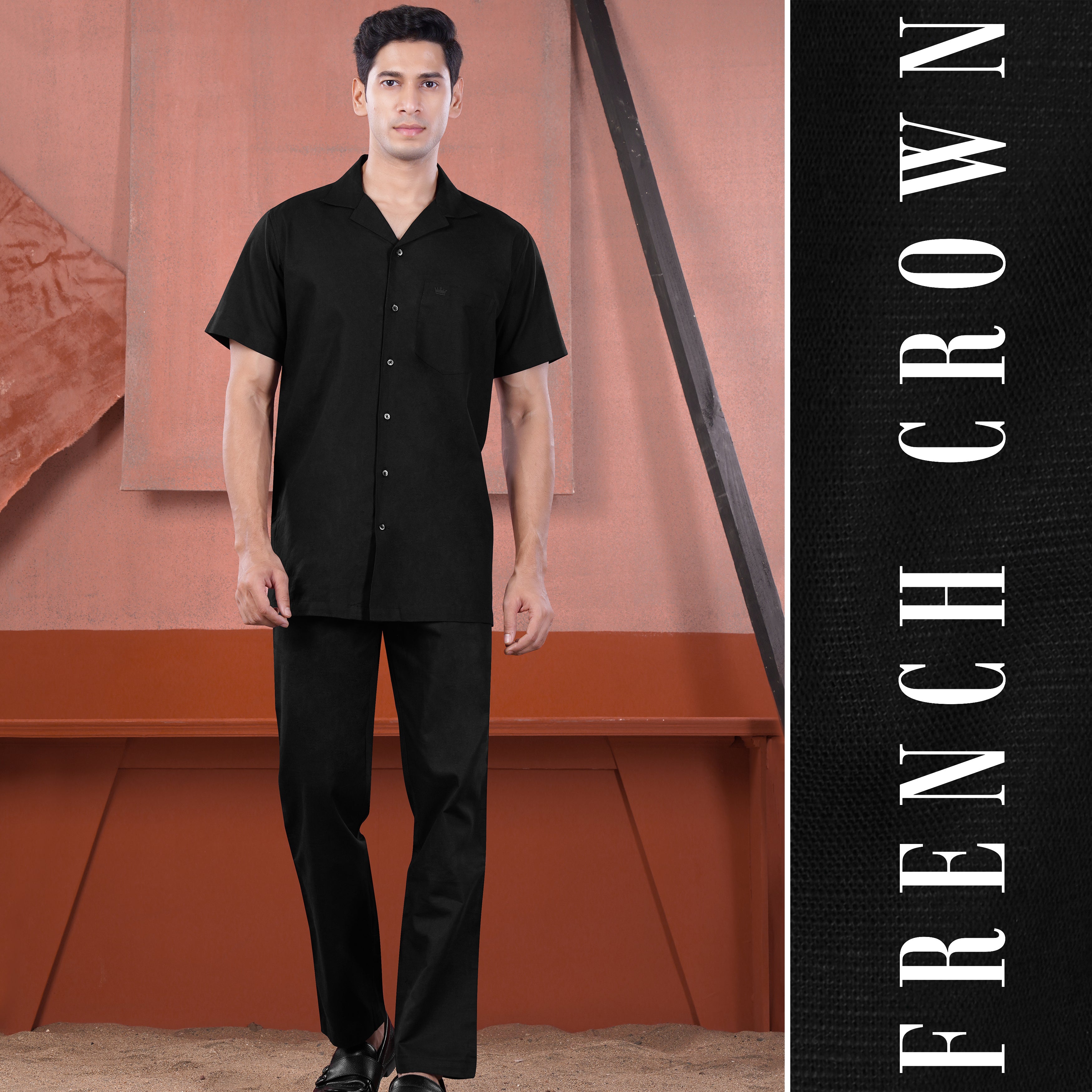 Jade Black Casual Plain-Solid Shirts With Shorts Super Soft