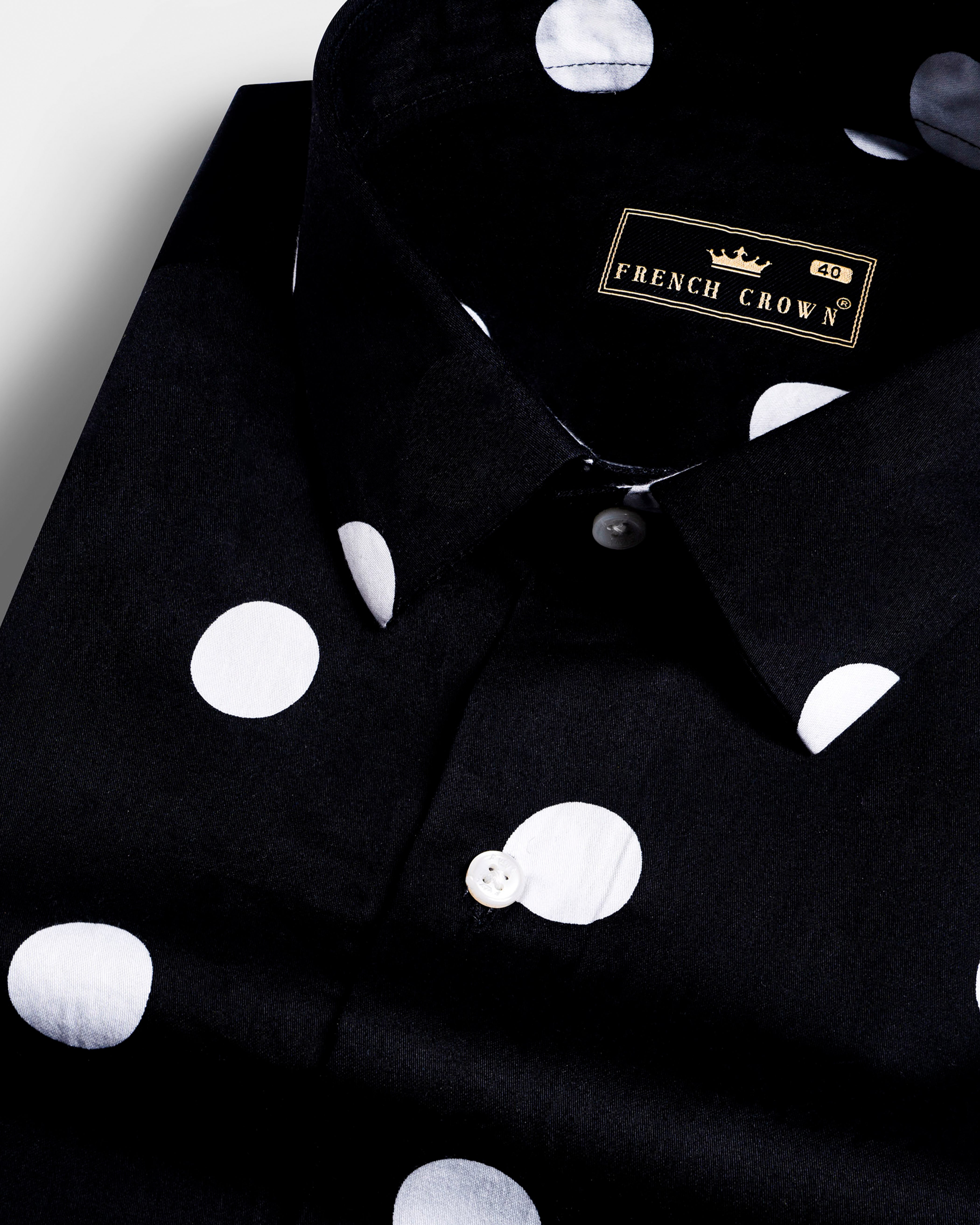 Jade Black and White Polka Dots Premium Cotton Shirt