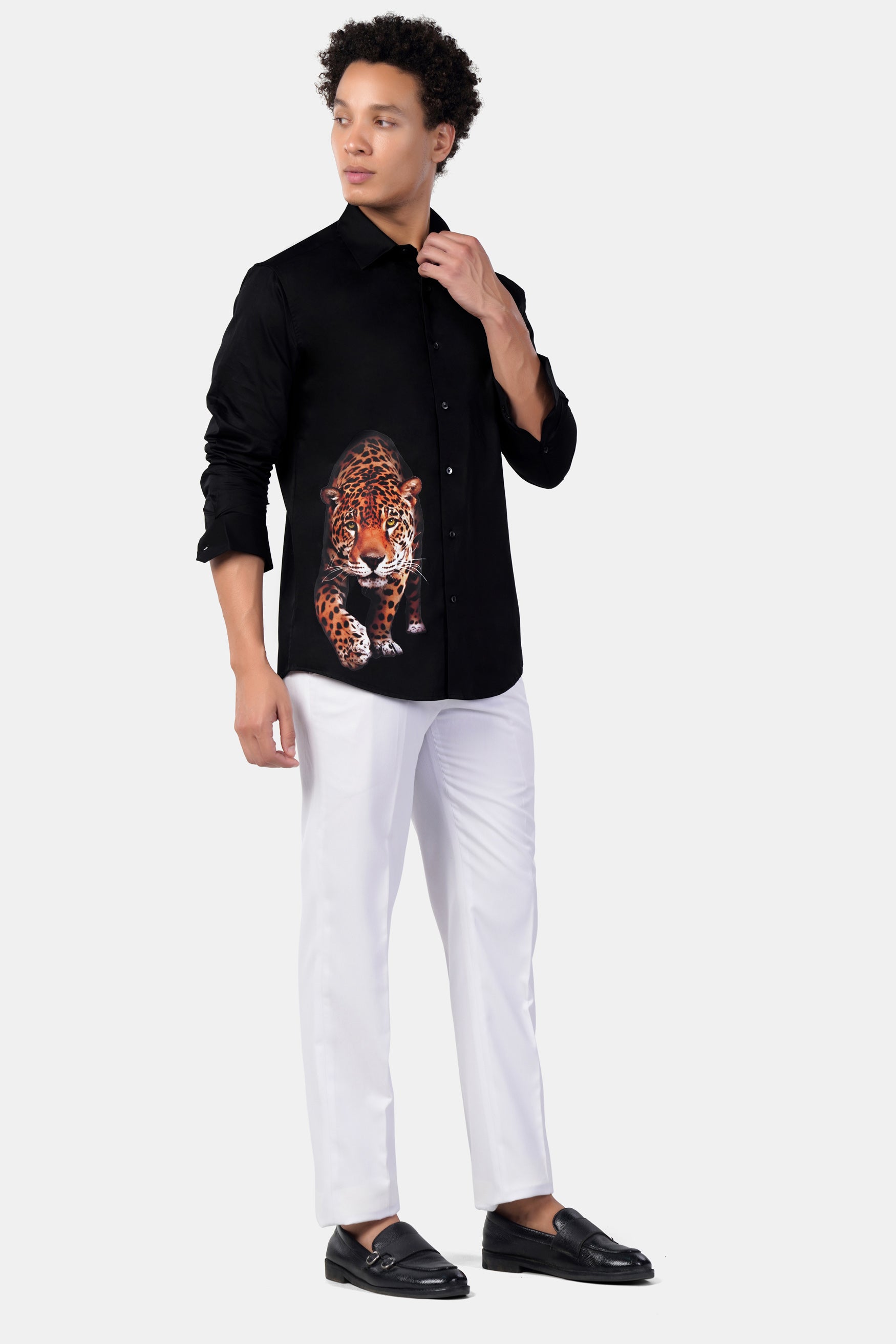 Jade Black Leopard Printed Casual Plain-Solid Premium Cotton Shirt