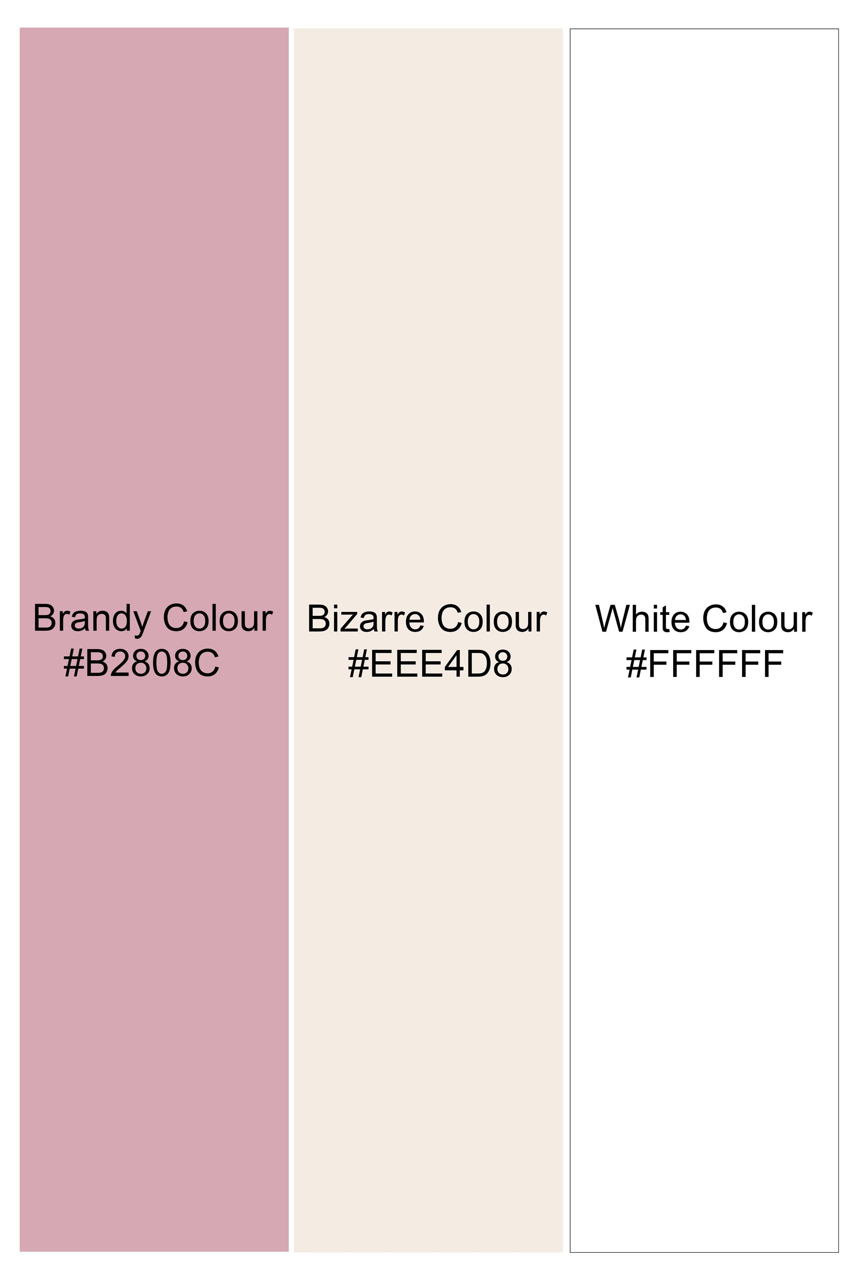 Brandy Pink with Bizarre Cream and White Striped Jacquard Textured Premium Giza Cotton Shirt