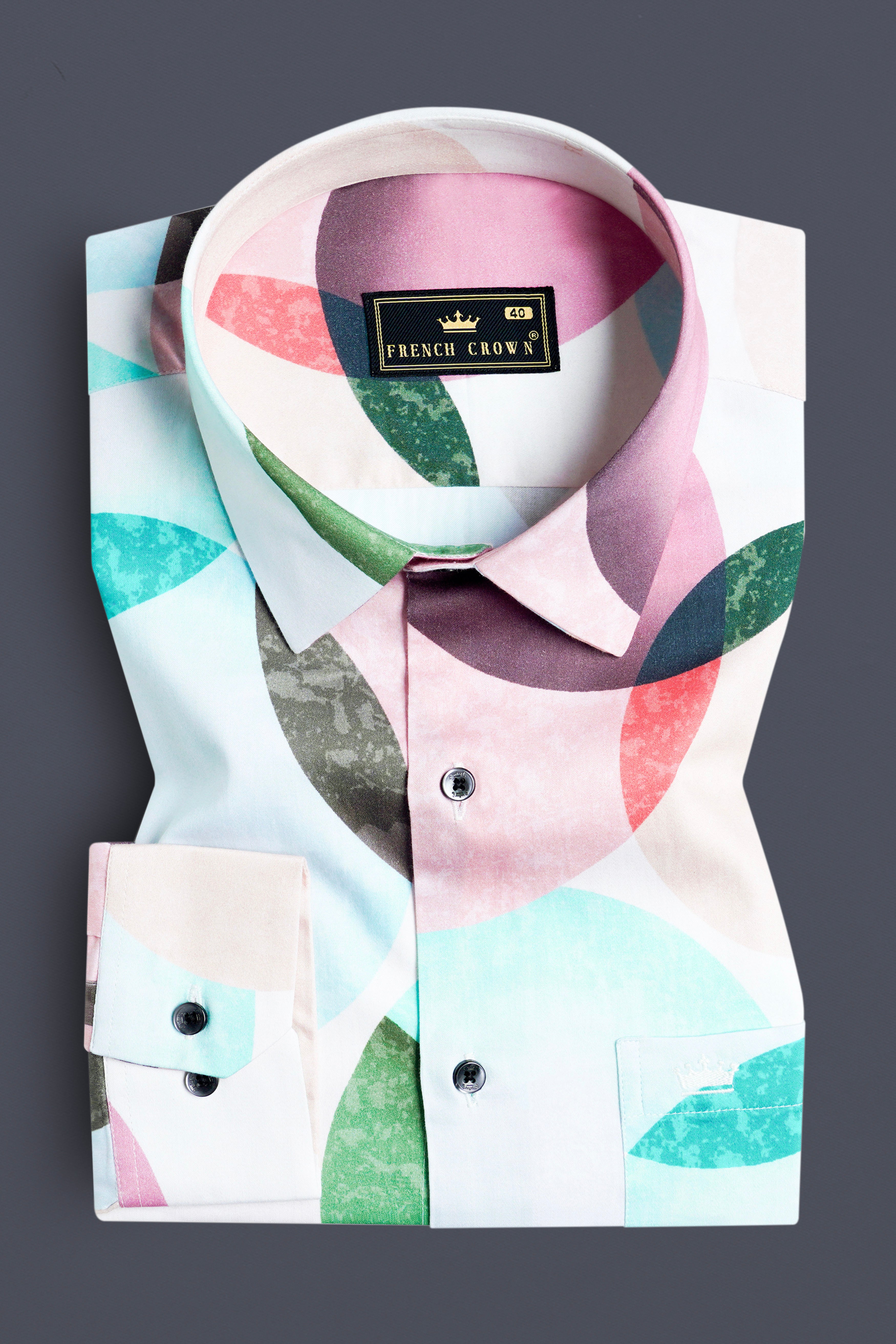 Bright White with Pastel Pink and Edgewater Green Abstract Printed Subtle Sheen Super Soft Premium Cotton Designer Shirt