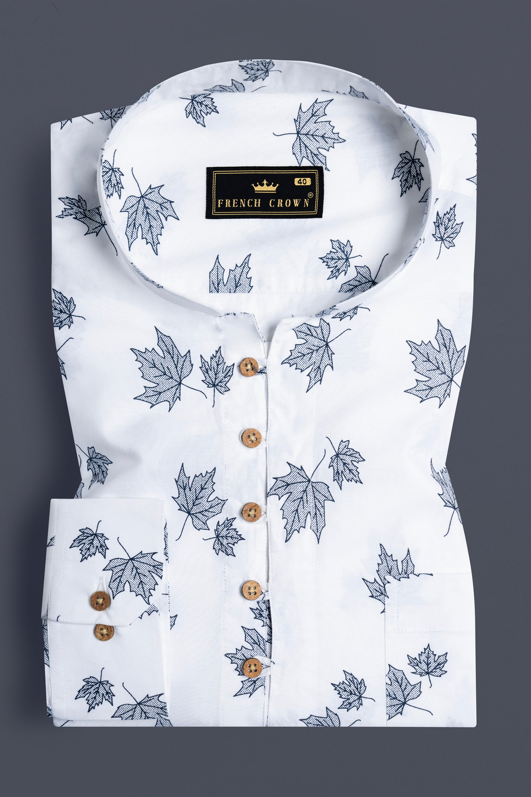 Bright White and Merino Cream Leaves Printed Subtle Sheen Super Soft Premium Cotton Kurta Shirt