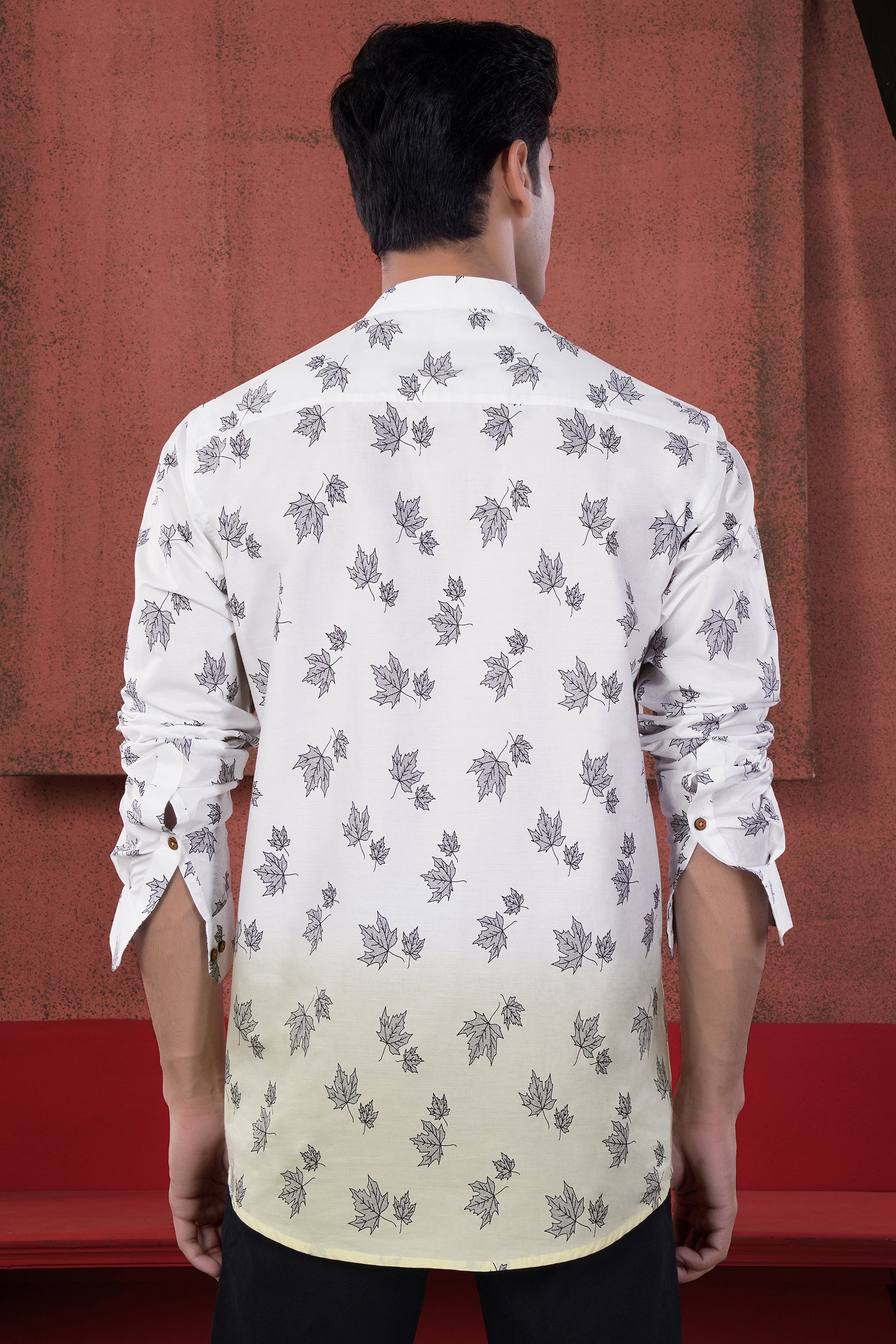 Bright White and Merino Cream Leaves Printed Subtle Sheen Super Soft Premium Cotton Kurta Shirt