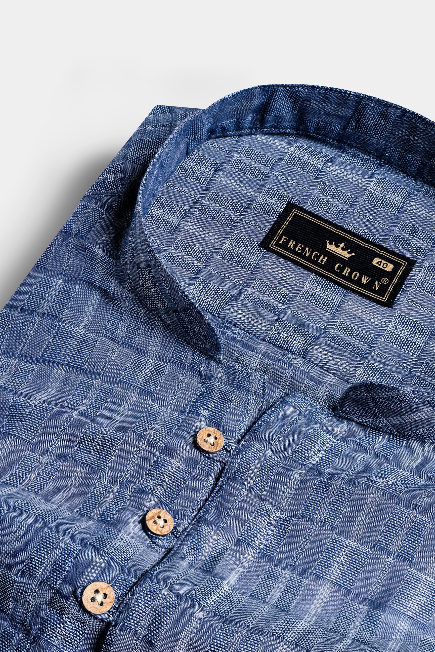Waikawa Blue and Casper Gray Dobby Textured Premium Giza Cotton Kurta Shirt