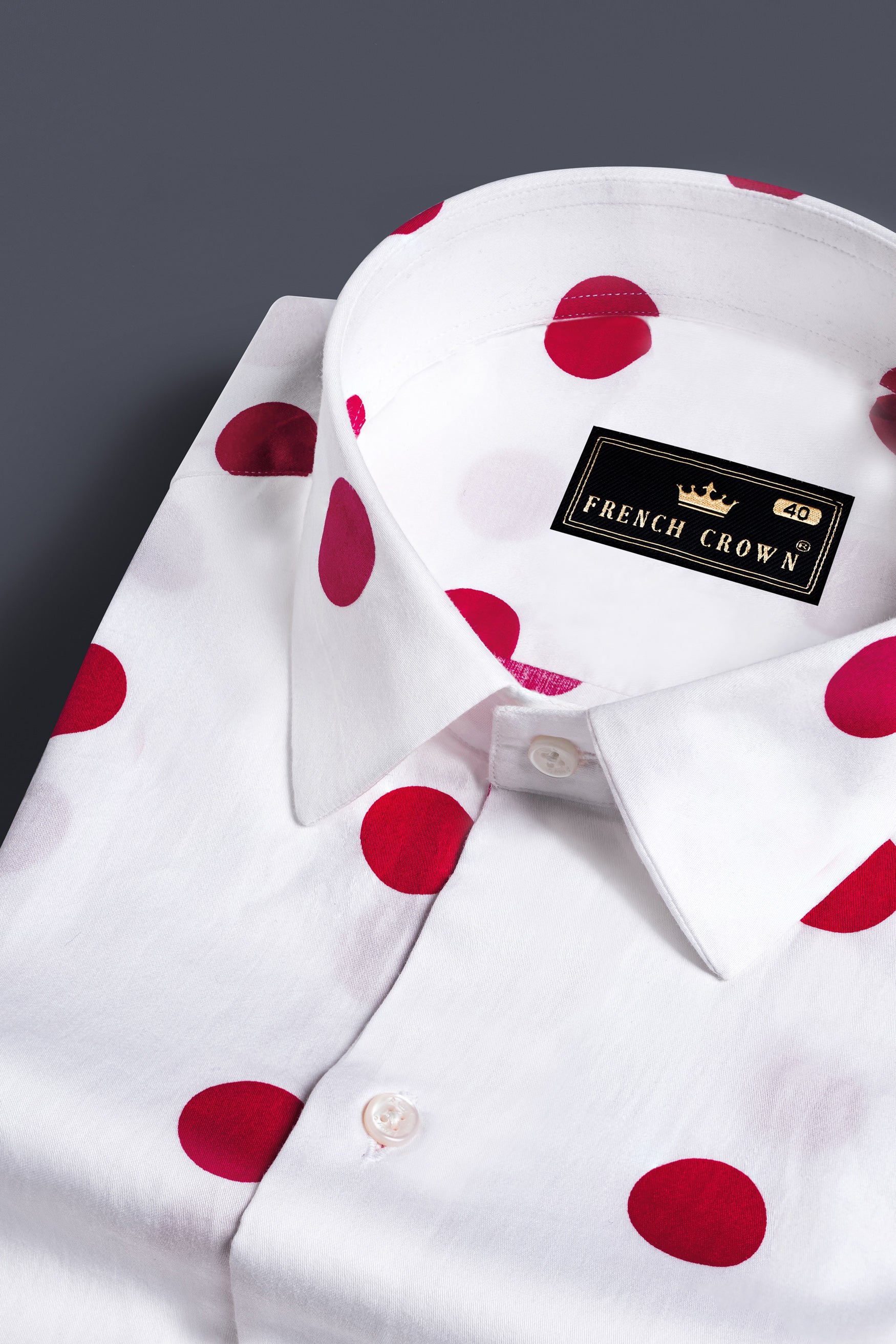 Bright White and Cardinal Red Polka Dotted Subtle Sheen Super Soft Premium Cotton Shirt