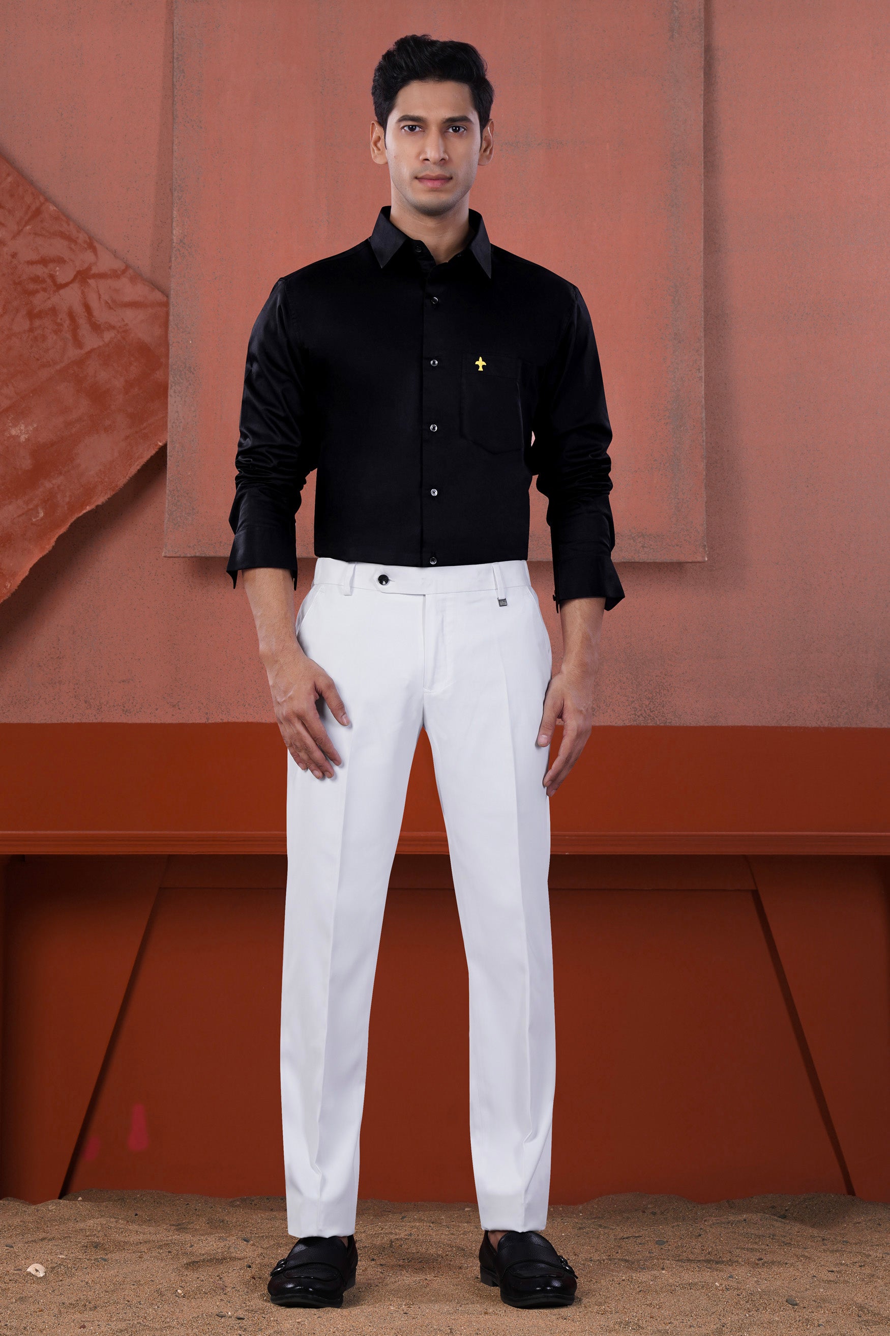 Jade Black Brand Element Embroidered Subtle Sheen Super Soft Premium Cotton Designer Shirt