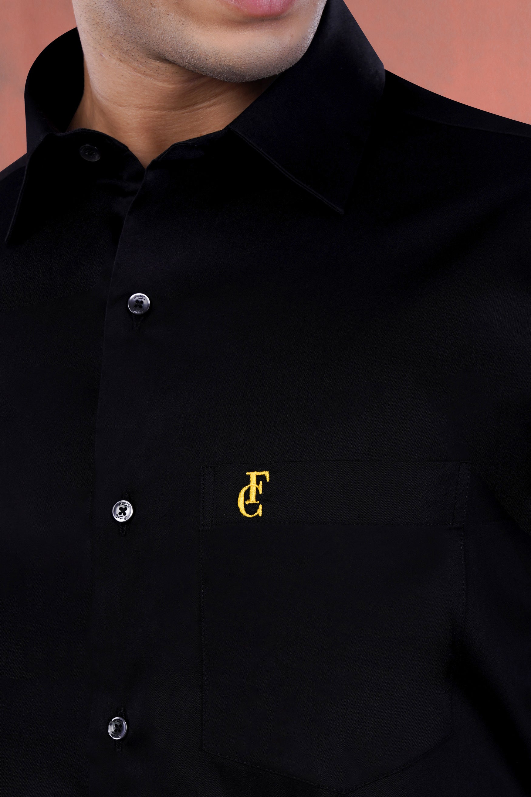 Jade Black French Crown Acronym Embroidered Subtle Sheen Super Soft Premium Cotton Designer Shirt
