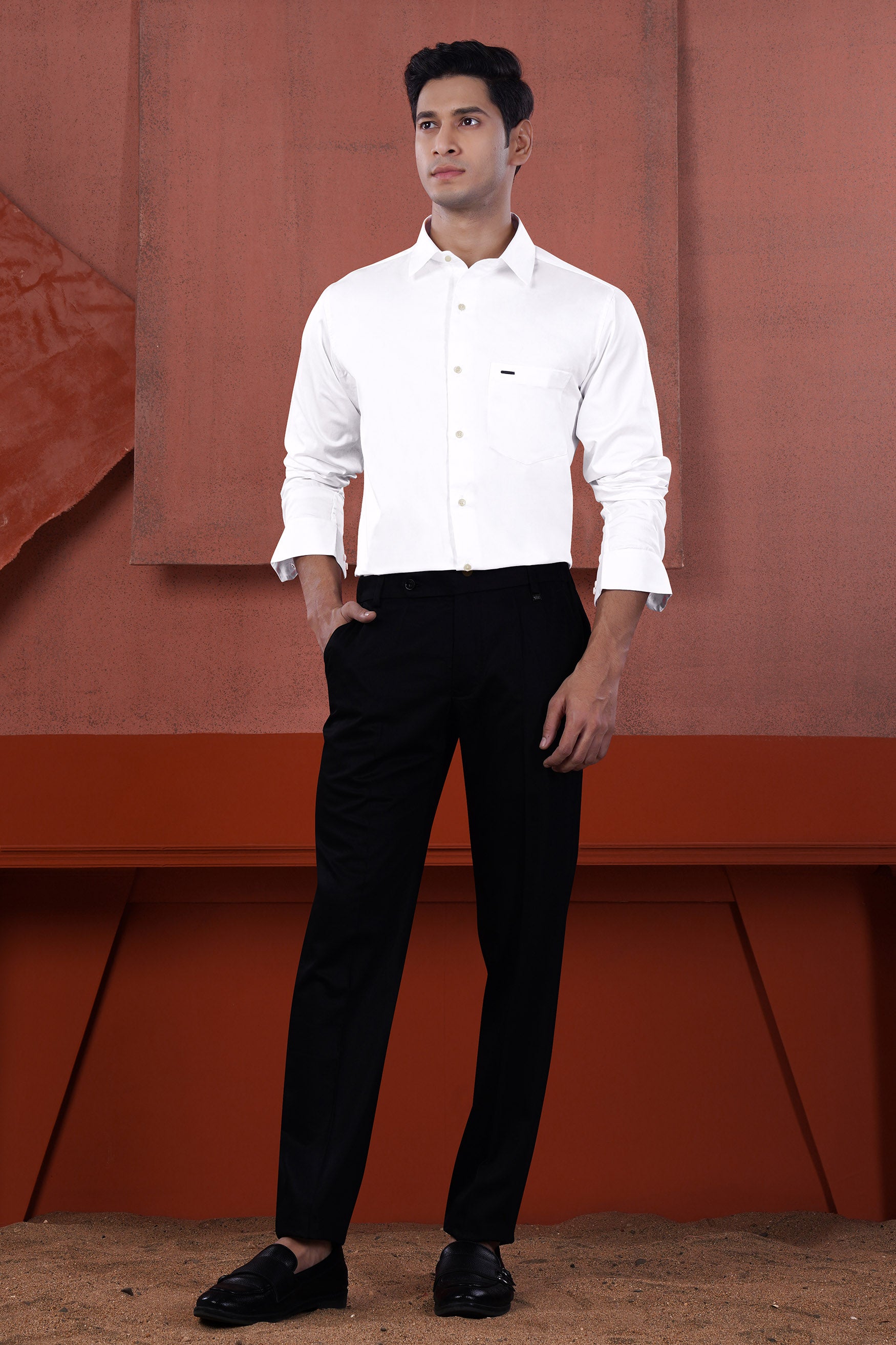 Bright White Line Embroidered Premium Cotton Designer Shirt