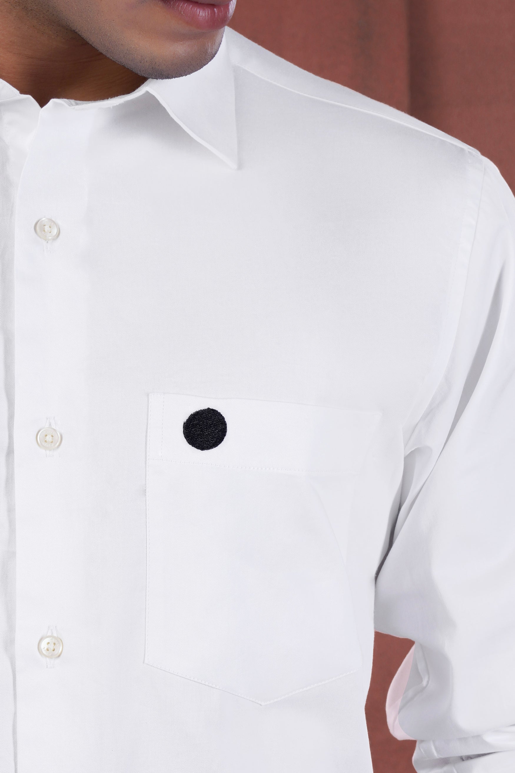 Bright White Circle Embroidered Premium Cotton Designer Shirt
