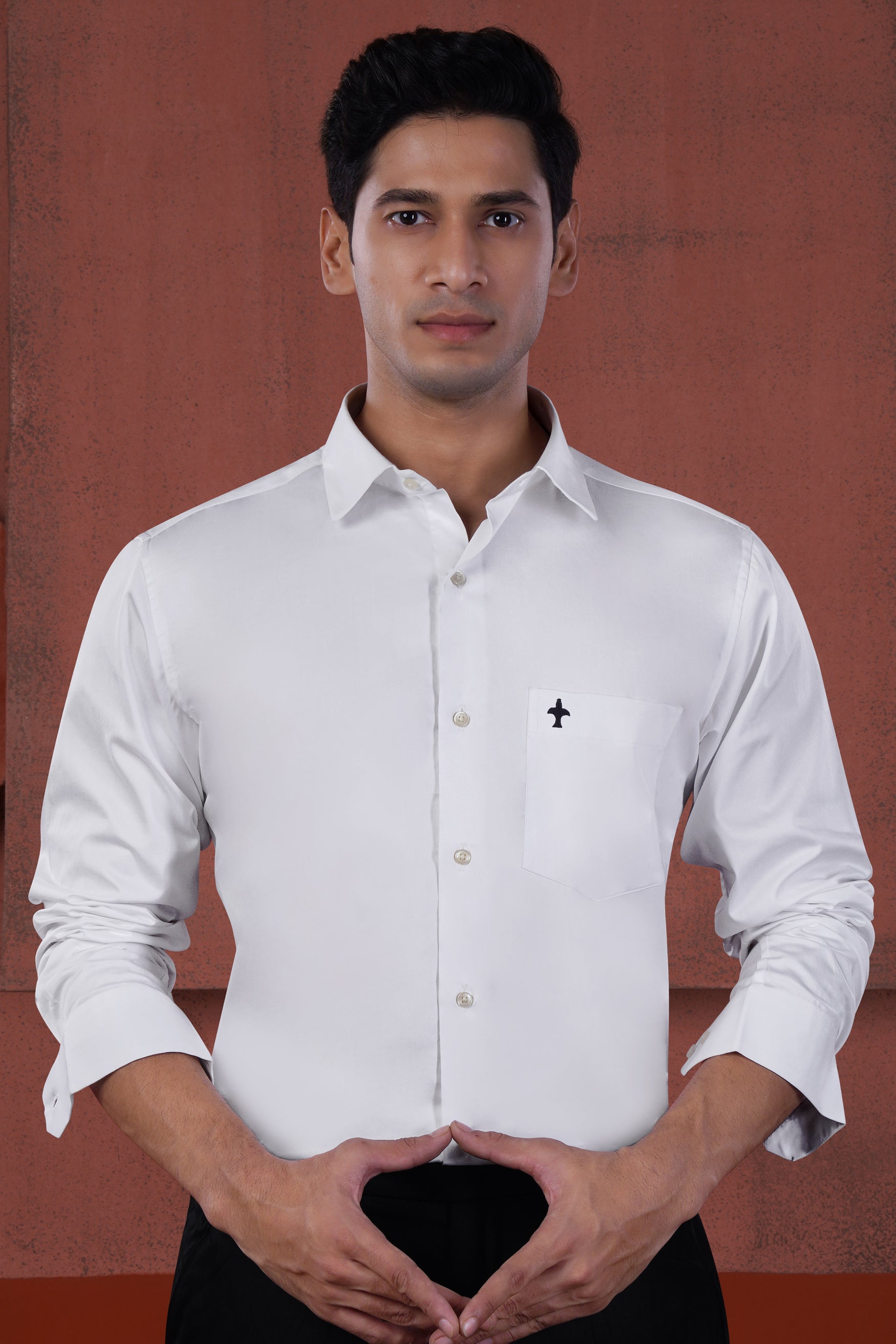 Bright White Brand Element Embroidered Premium Cotton Designer Shirt