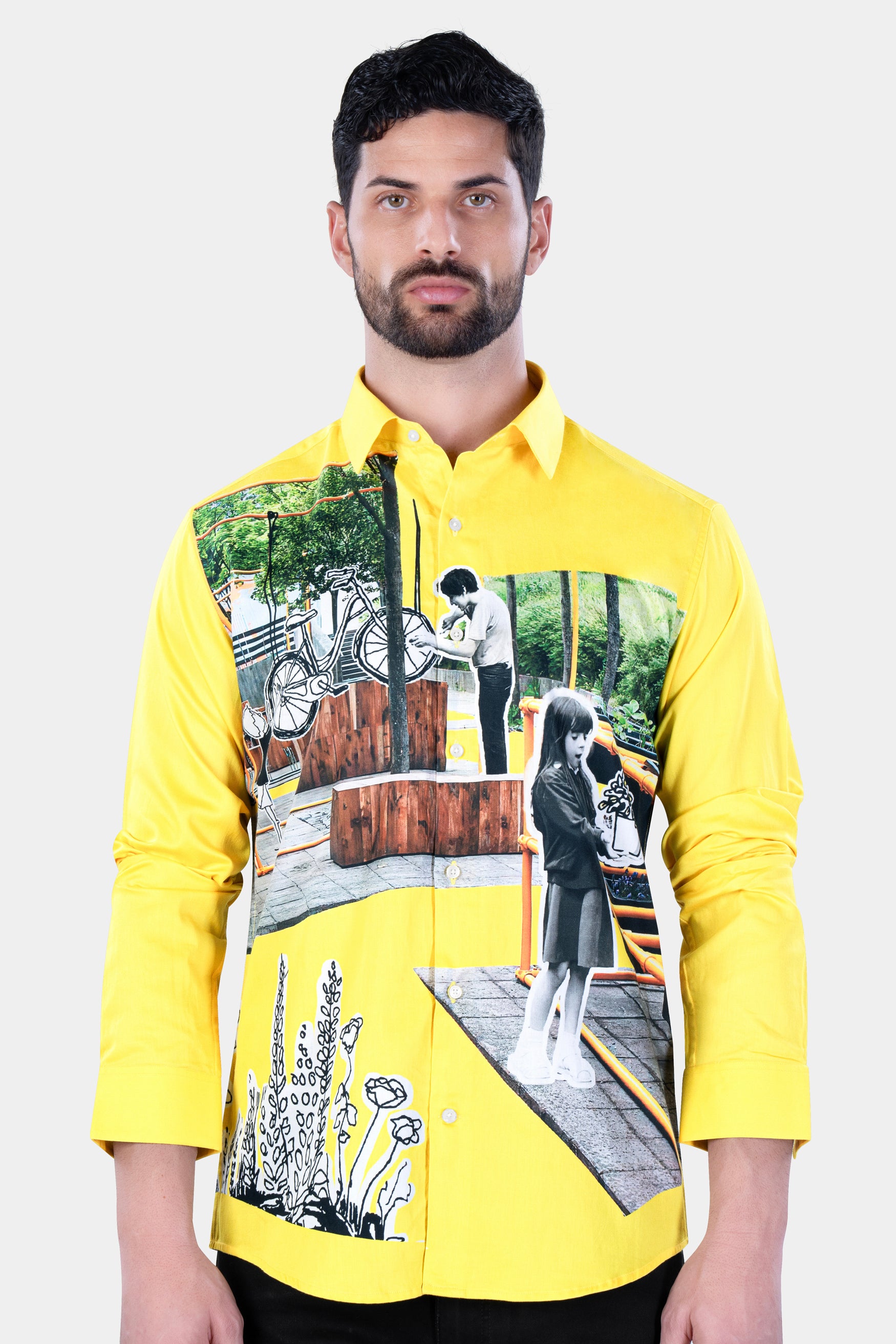 Sandy Yellow Printed Subtle Sheen Super Soft Premium Cotton Designer Shirt