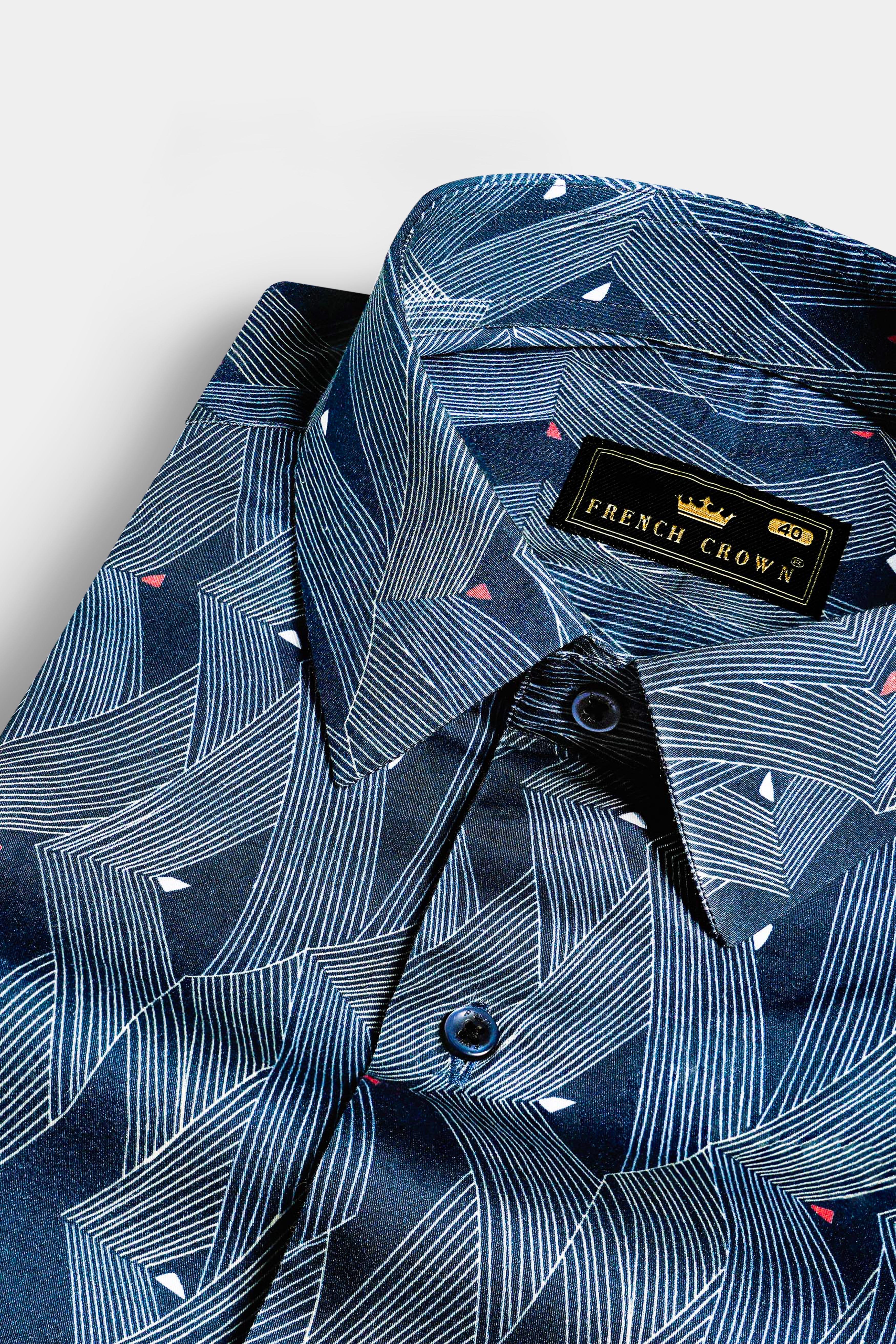 Timber Blue and White Line Waves Printed Subtle Sheen Super Soft Premium Cotton Designer Shirt