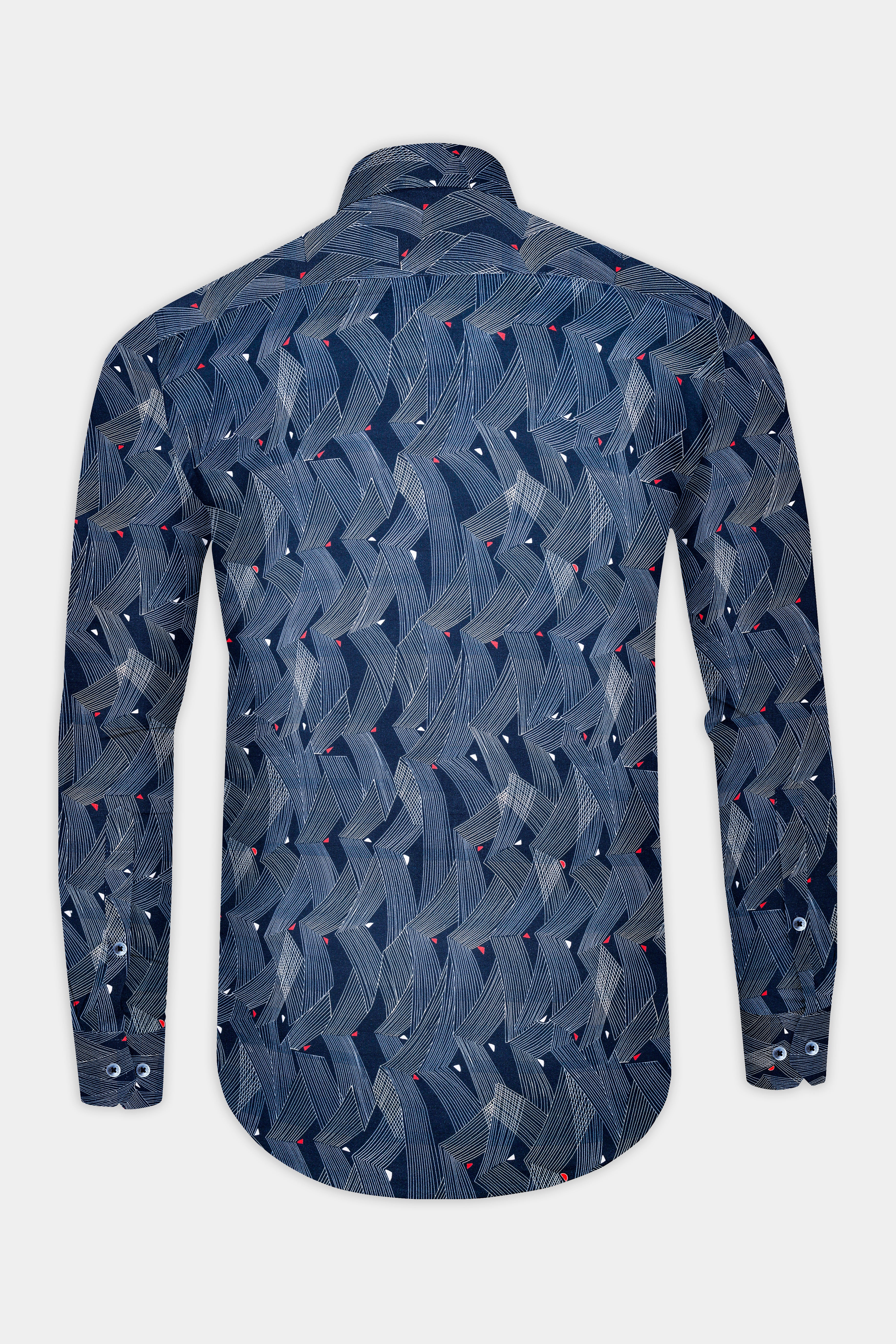 Timber Blue and White Line Waves Printed Subtle Sheen Super Soft Premium Cotton Designer Shirt