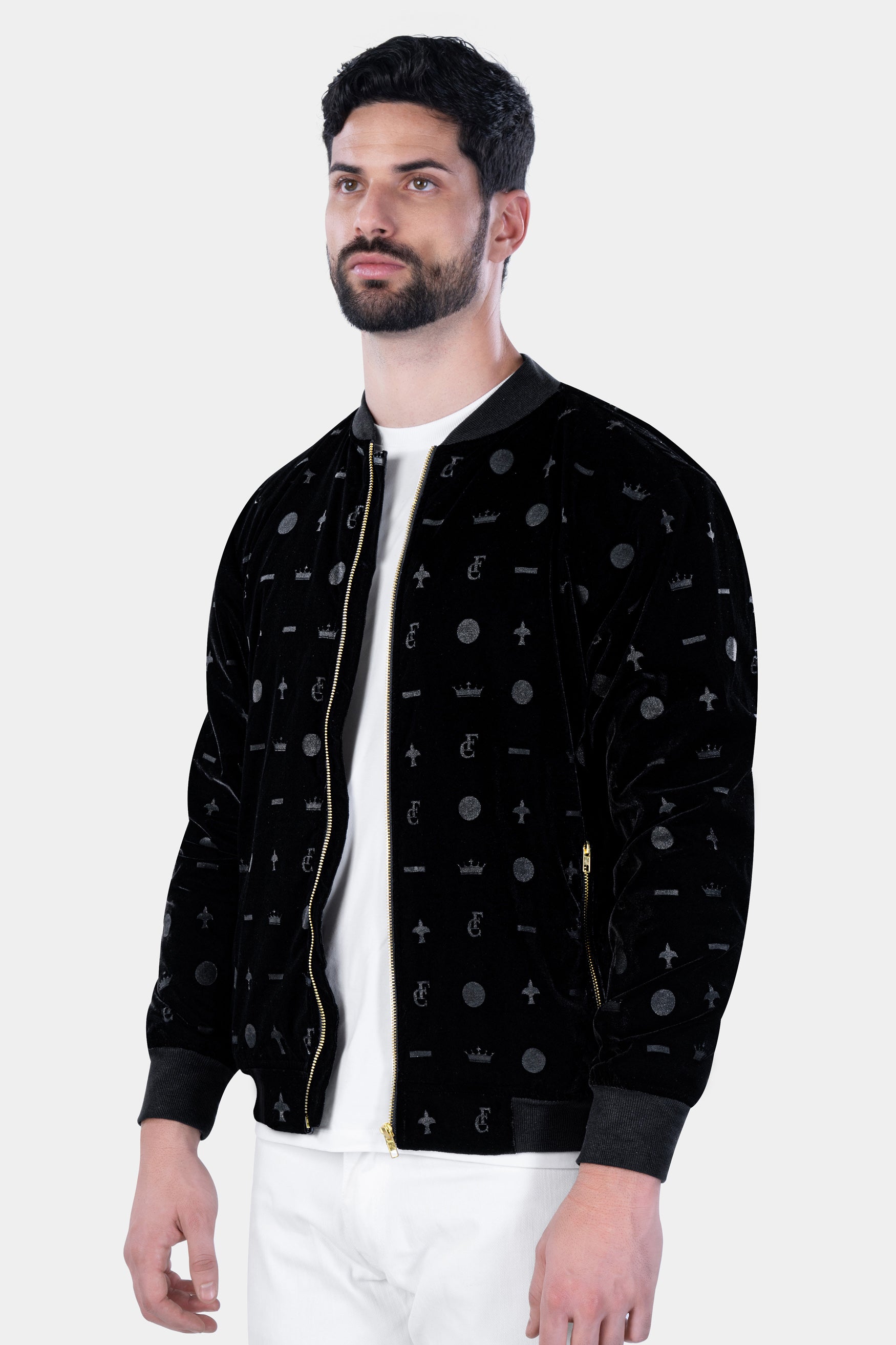 Black designer hotsell bomber jacket