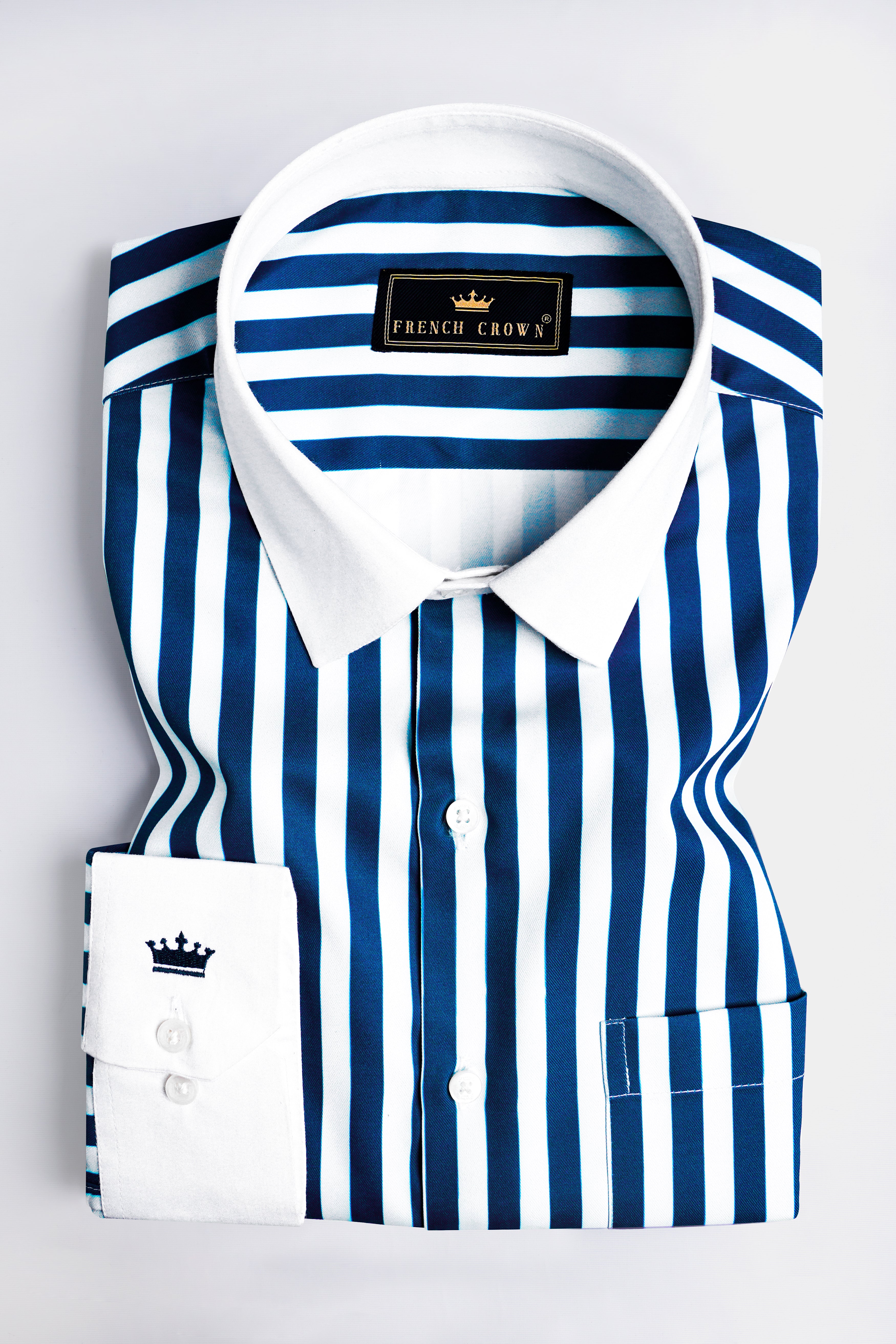 Regal Blue and White Formal/Casual Stripes Premium Cotton Shirt