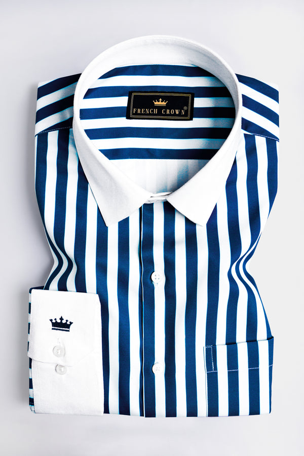 Regal Blue and White Striped Printed with White Cuffs and Collar Subtle Sheen Super Soft Premium Cotton Designer Shirt 12129-WCC-38, 12129-WCC-H-38, 12129-WCC-39, 12129-WCC-H-39, 12129-WCC-40, 12129-WCC-H-40, 12129-WCC-42, 12129-WCC-H-42, 12129-WCC-44, 12129-WCC-H-44, 12129-WCC-46, 12129-WCC-H-46, 12129-WCC-48, 12129-WCC-H-48, 12129-WCC-50, 12129-WCC-H-50, 12129-WCC-52, 12129-WCC-H-52