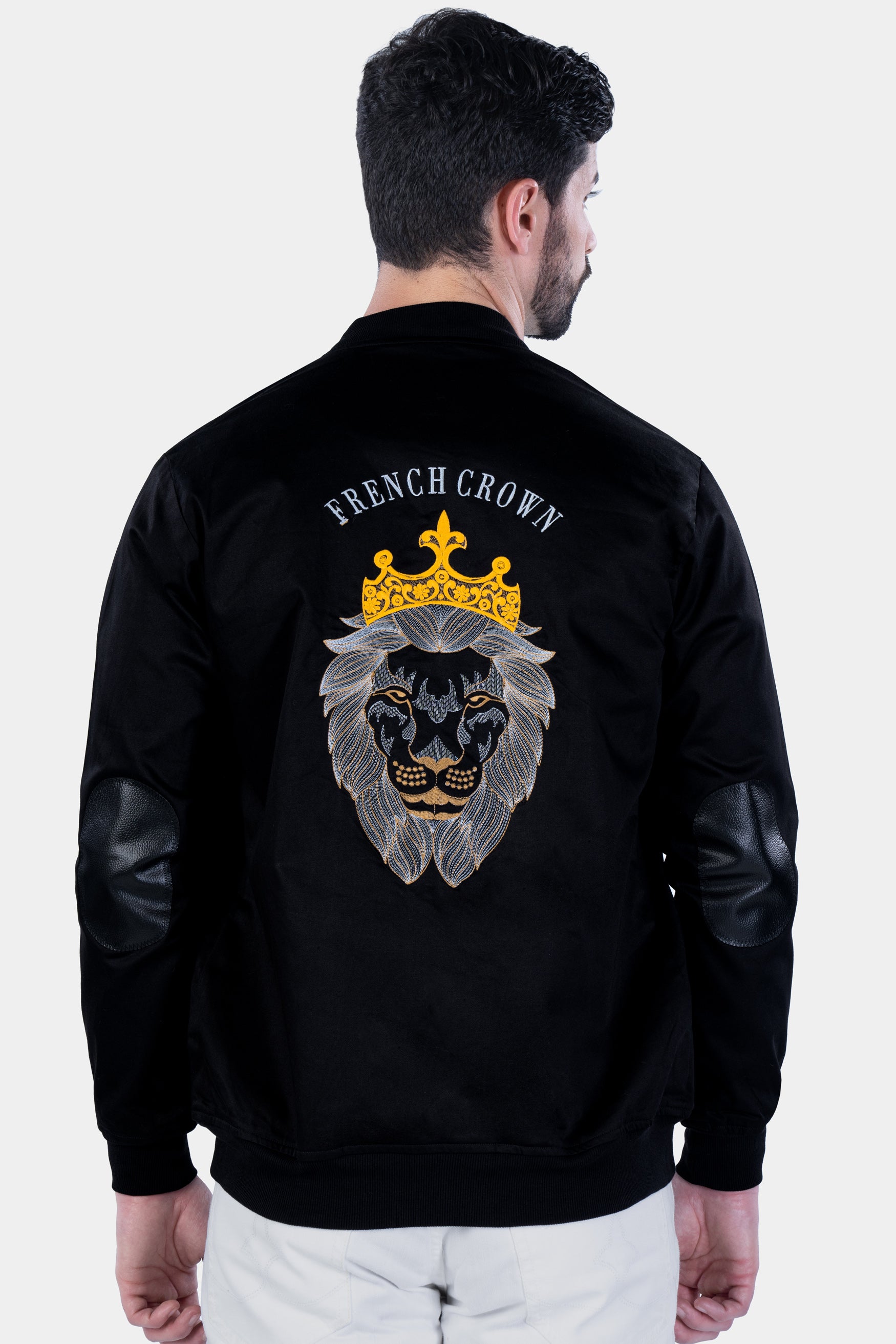 Jade Black Lion Embroidered Premium Cotton Bomber Jacket