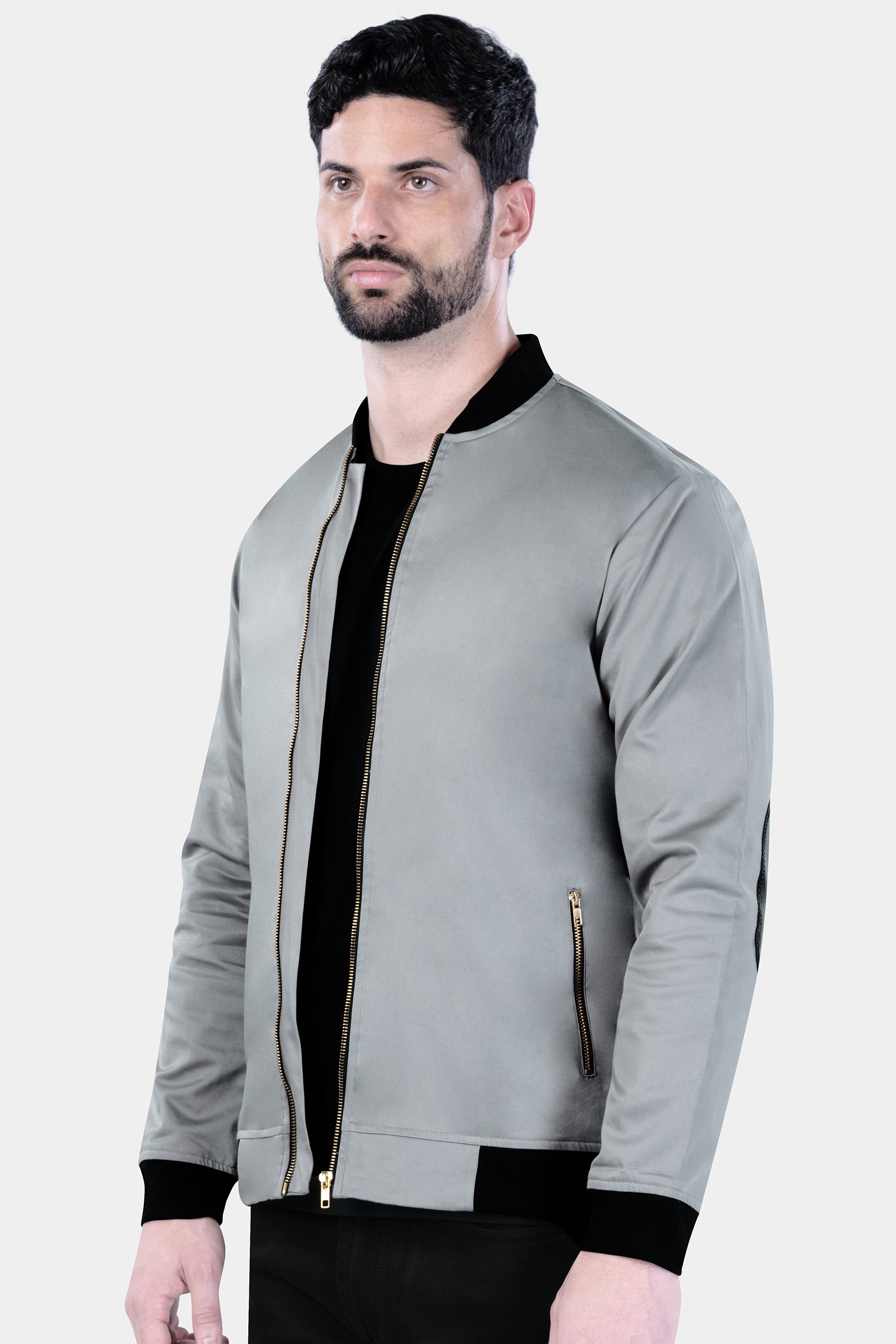 Slate Gray French Crown Printed Premium Cotton Bomber Jacket